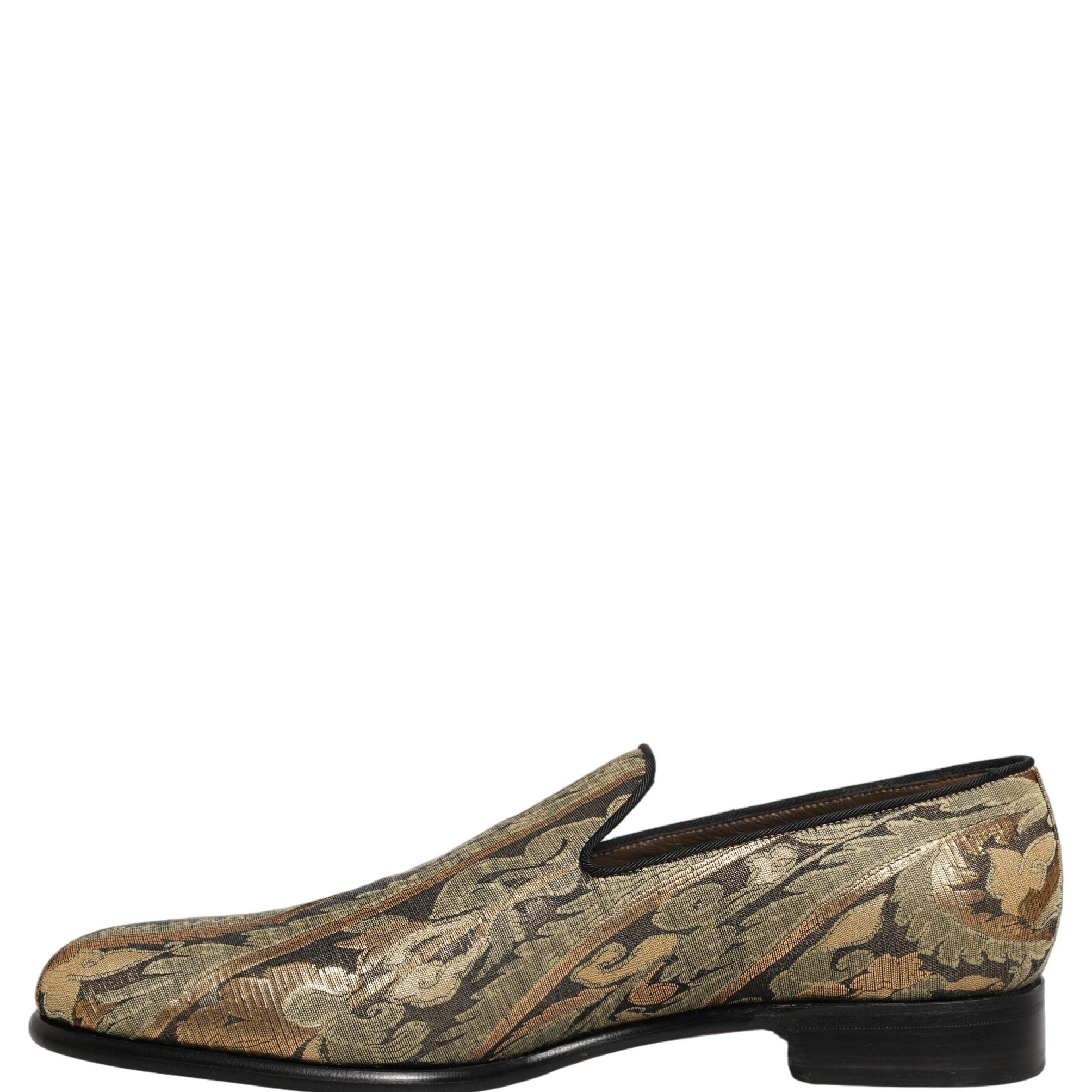 Dolce & Gabbana Gold Brocade Slip On Men Dress Loafers Shoes