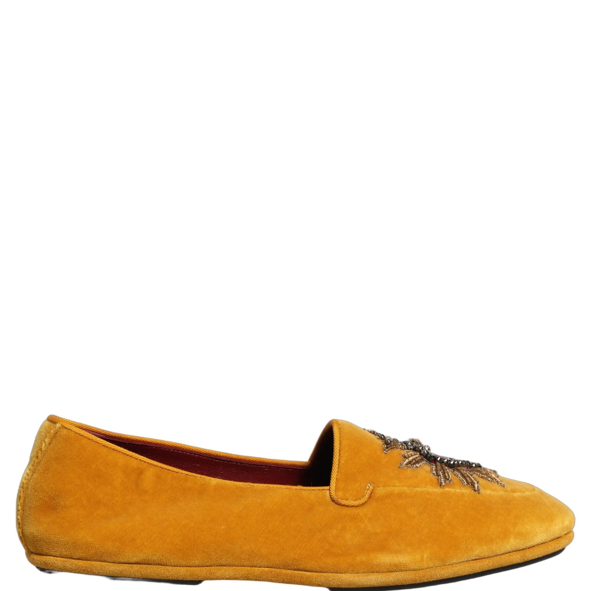 Dolce & Gabbana Yellow Velvet DG Heart Loafers Flats Shoes