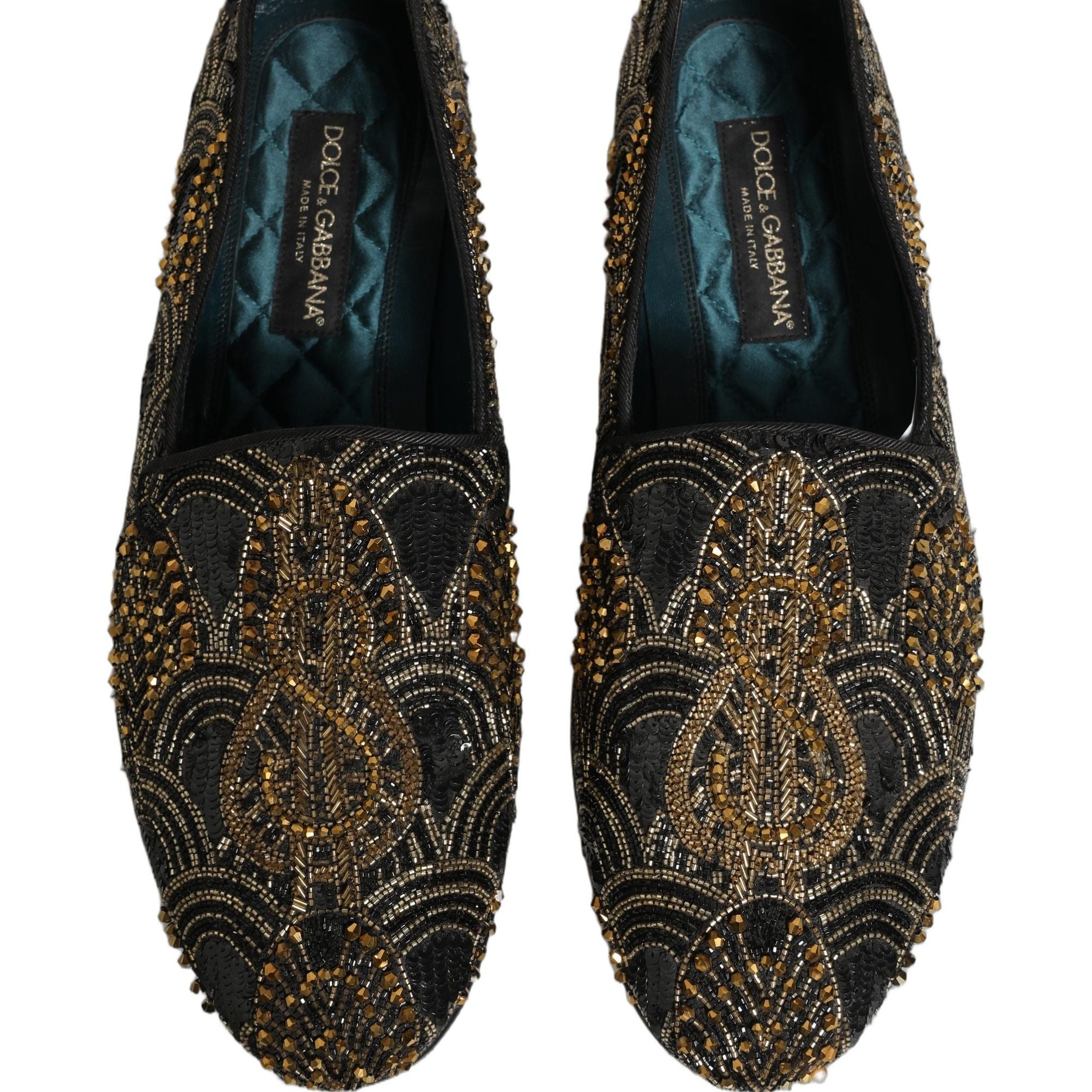 Dolce & Gabbana Black Gold Embellished Dress Loafers Shoes