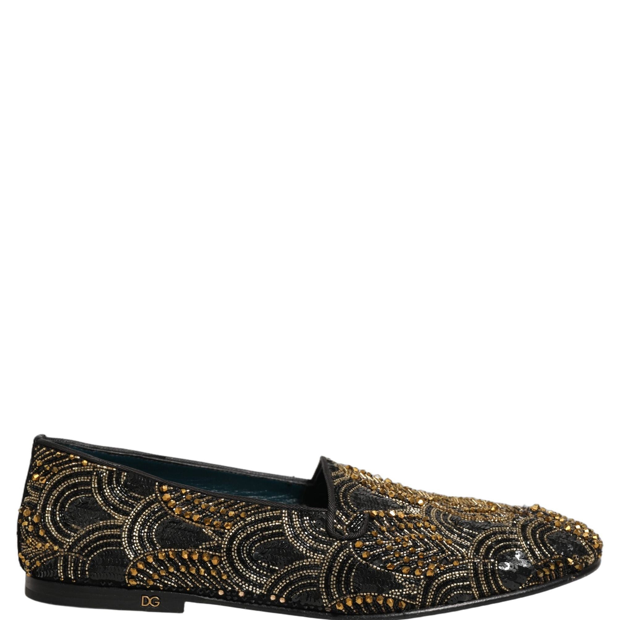 Dolce & Gabbana Black Gold Embellished Dress Loafers Shoes