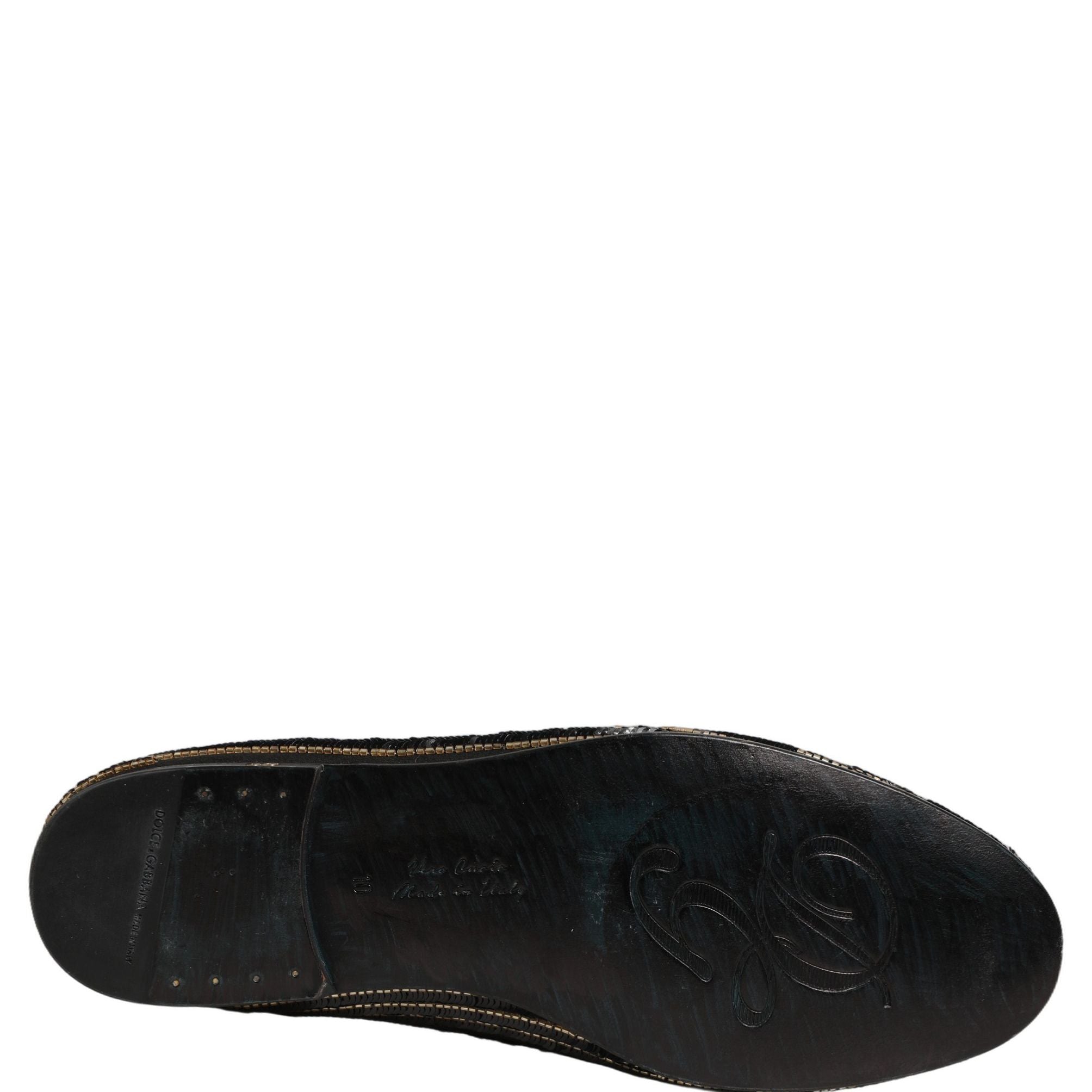 Dolce & Gabbana Black Gold Sequined Men Dress Loafers Shoes