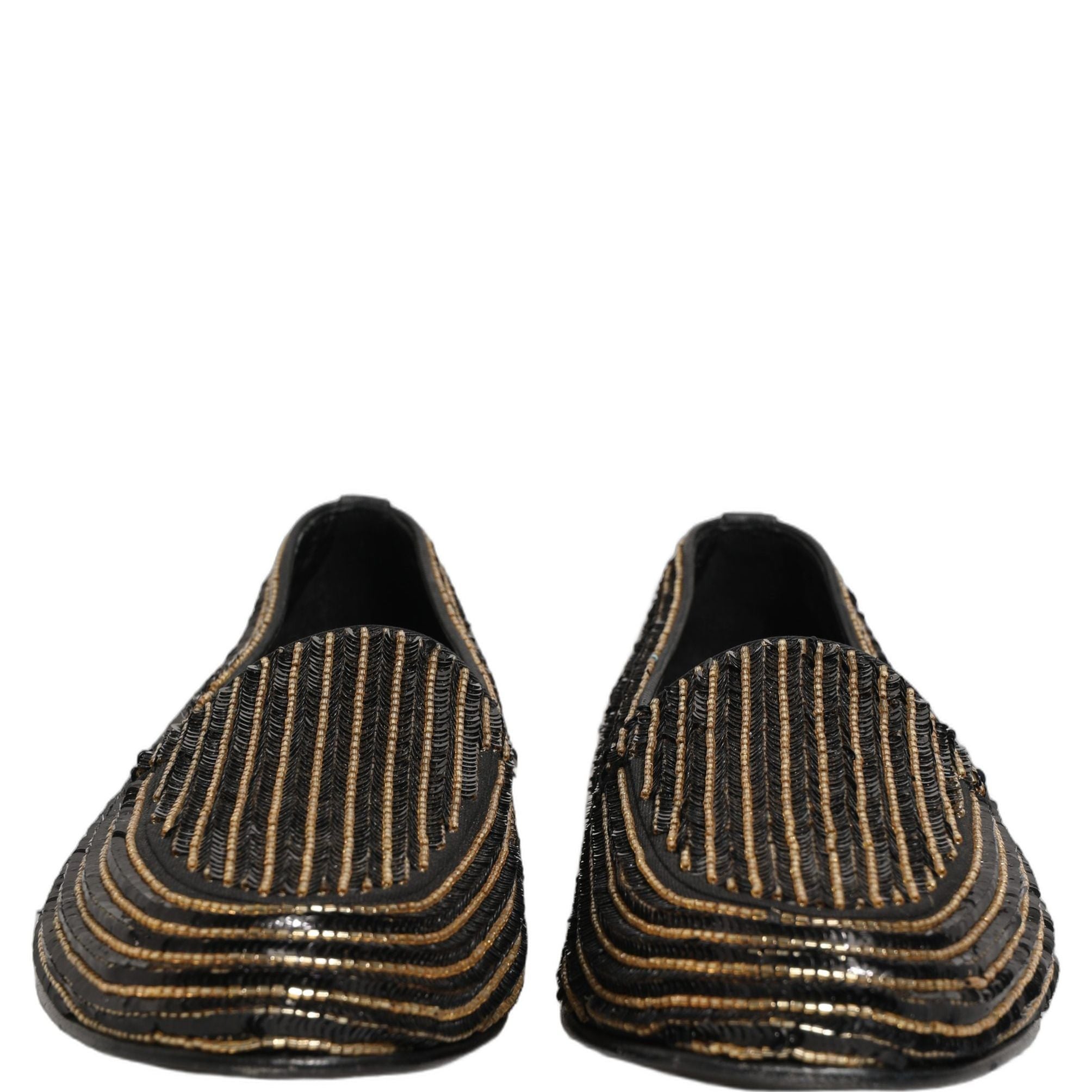 Dolce & Gabbana Black Gold Sequined Men Dress Loafers Shoes