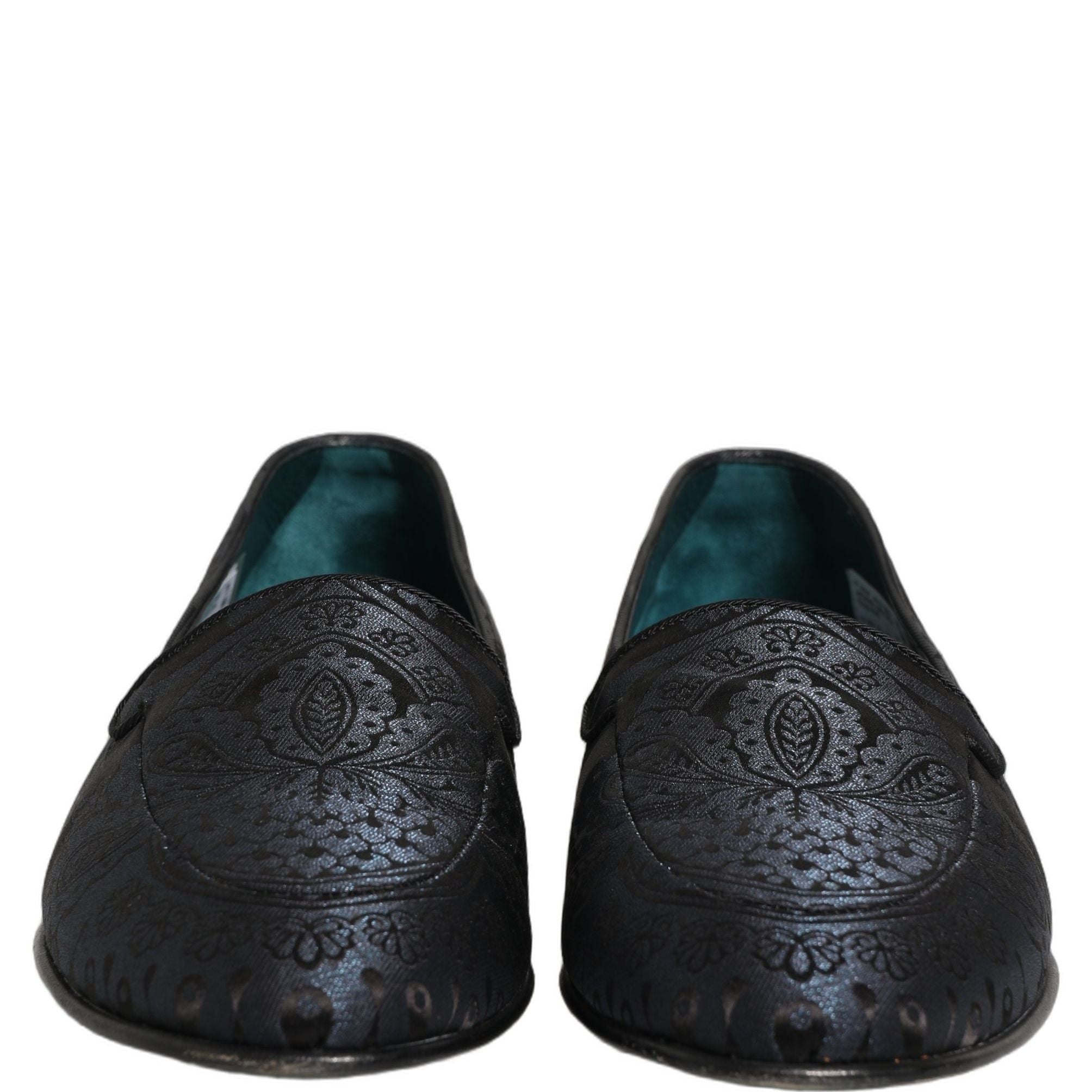 Dolce & Gabbana Blue Jacquard Leather Slip On Loafers Shoes