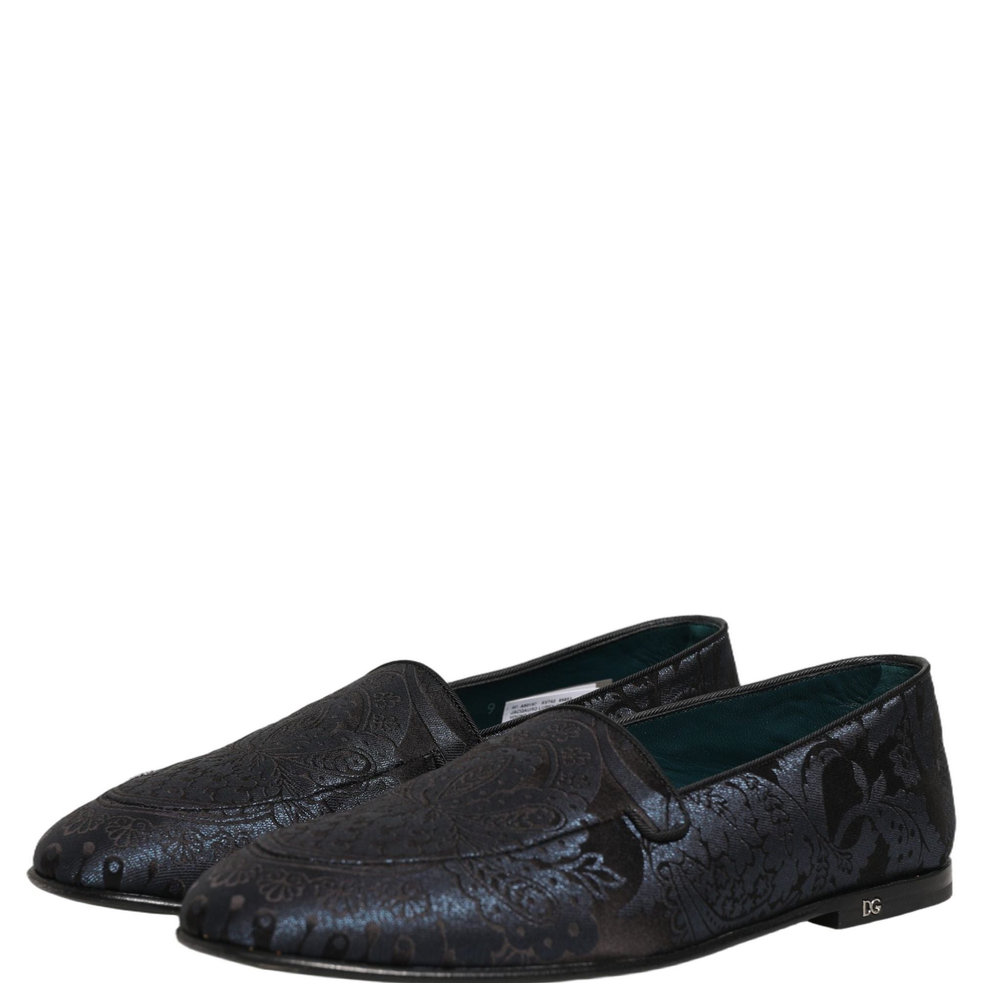 Dolce & Gabbana Blue Jacquard Leather Slip On Loafers Shoes