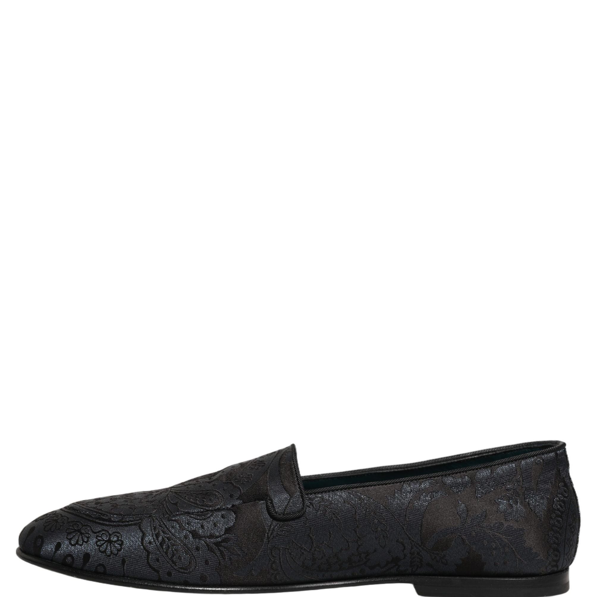 Dolce & Gabbana Blue Jacquard Leather Slip On Loafers Shoes