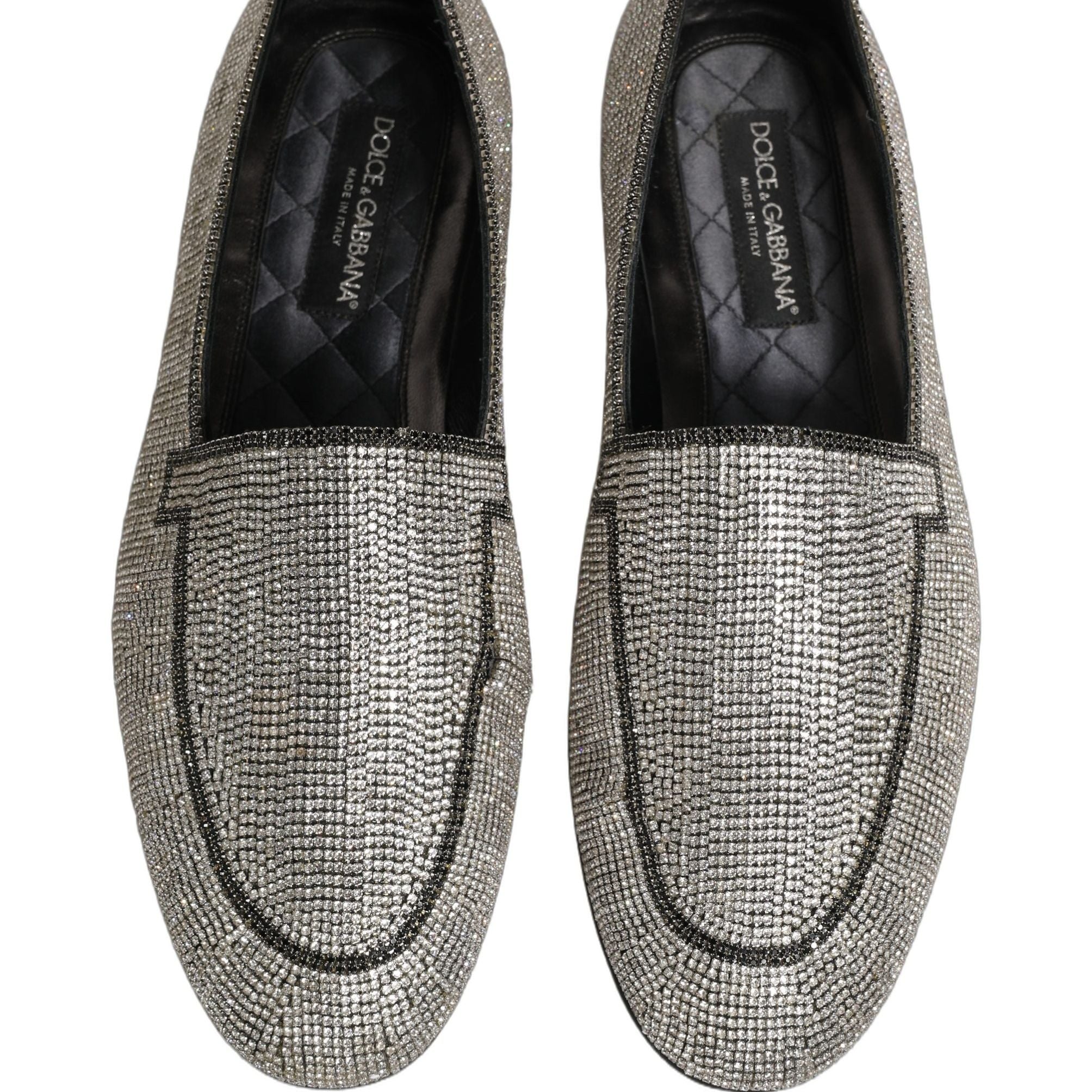 Dolce & Gabbana Silver Crystal Embellished Men Loafers Shoes