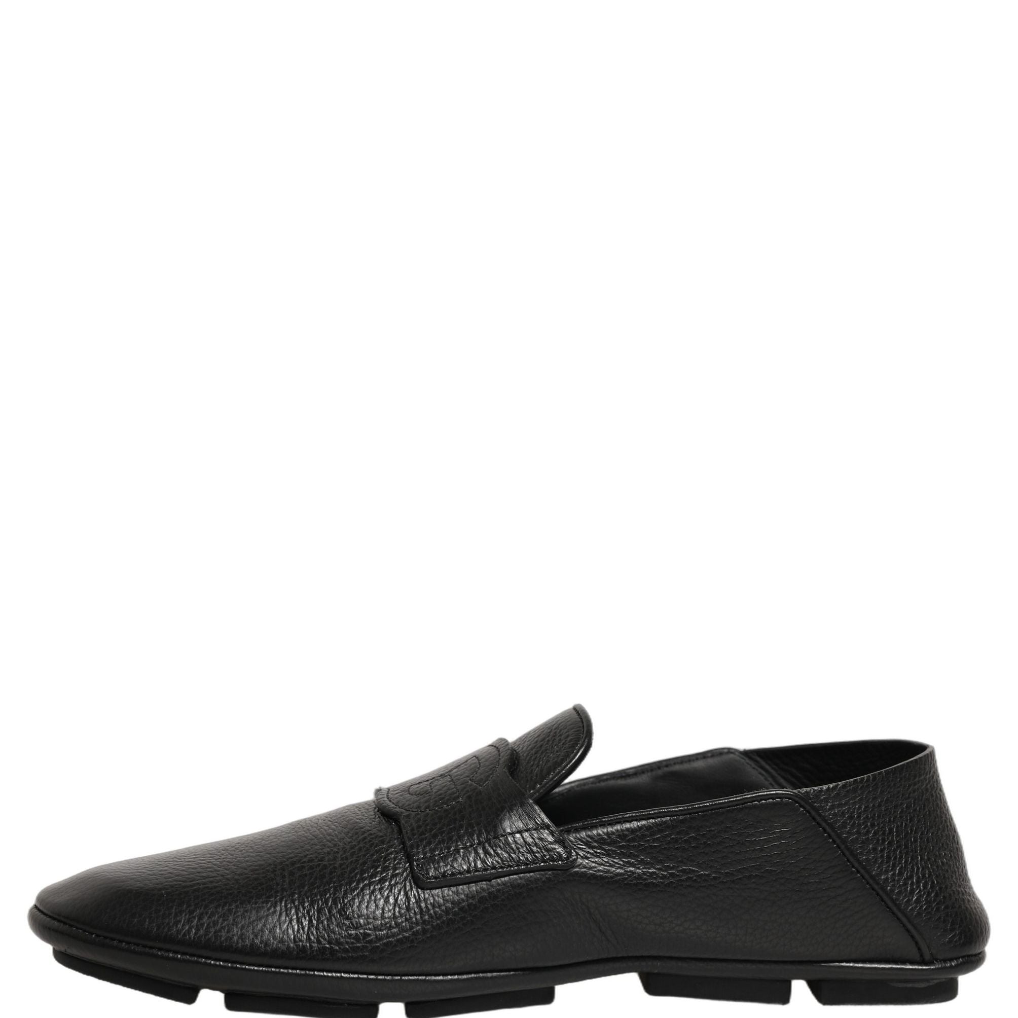 Dolce & Gabbana Black Deerskin Leather Driver Loafers Shoes