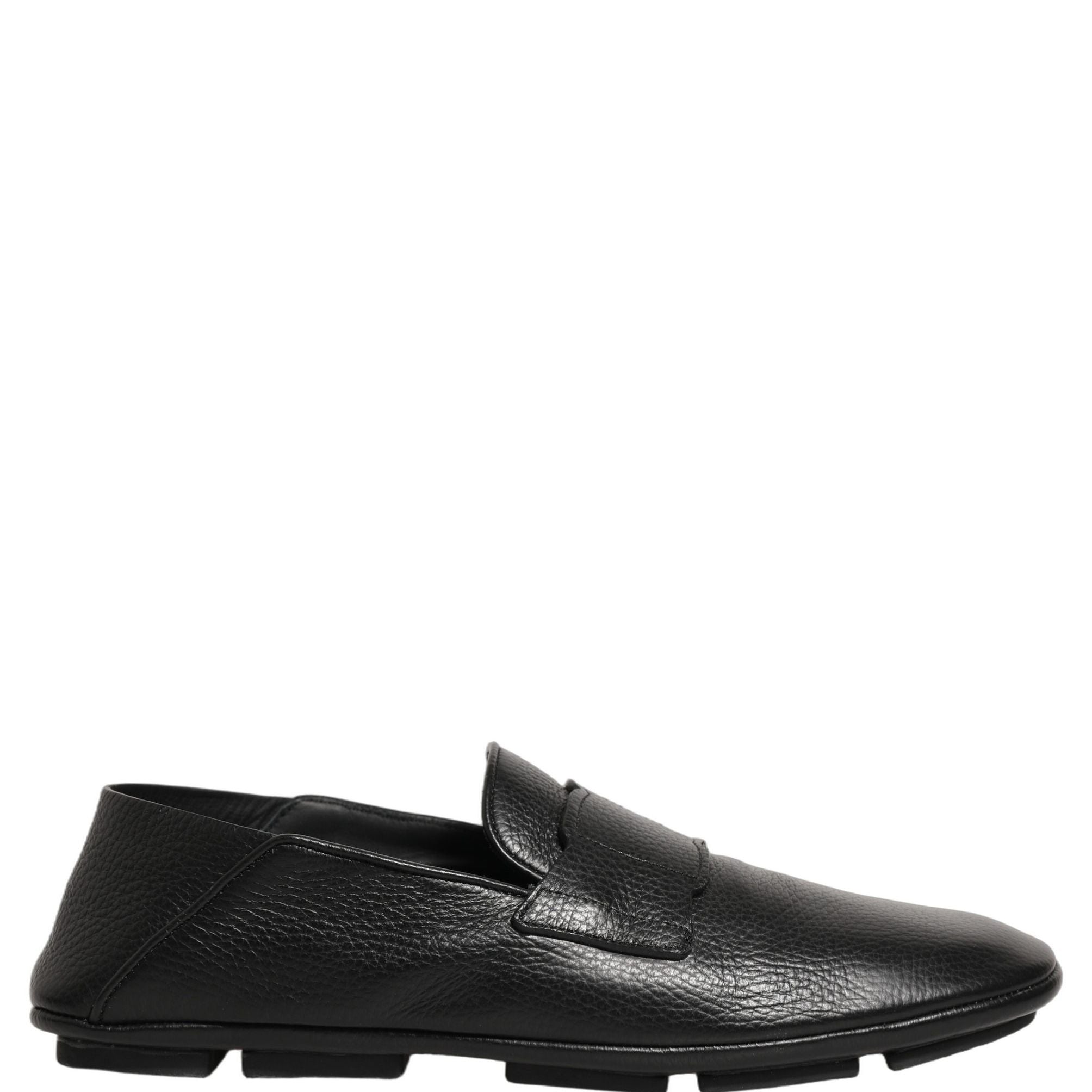 Dolce & Gabbana Black Deerskin Leather Driver Loafers Shoes
