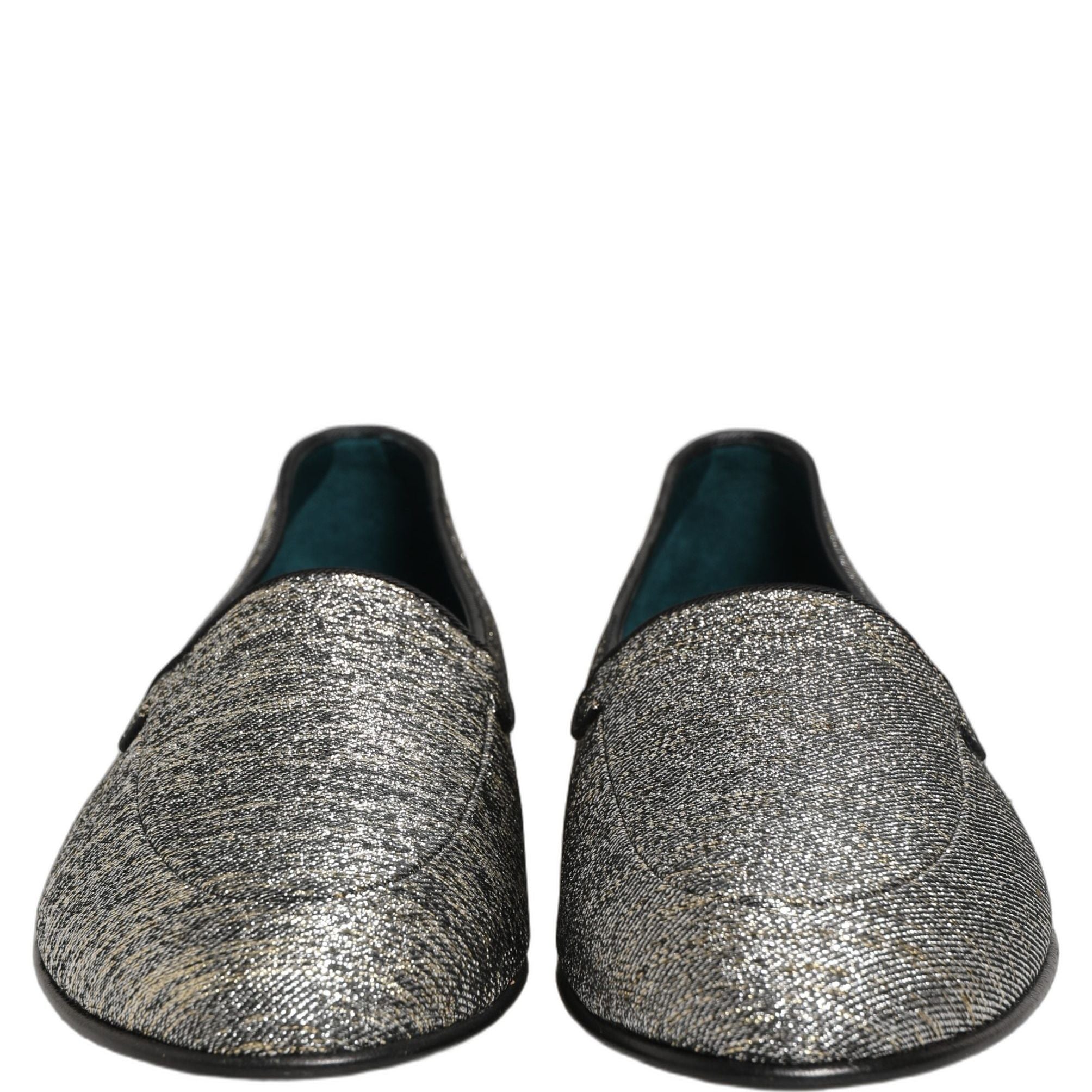 Dolce & Gabbana Gray Glitter Lurex DG Logo Dress Loafers Shoes