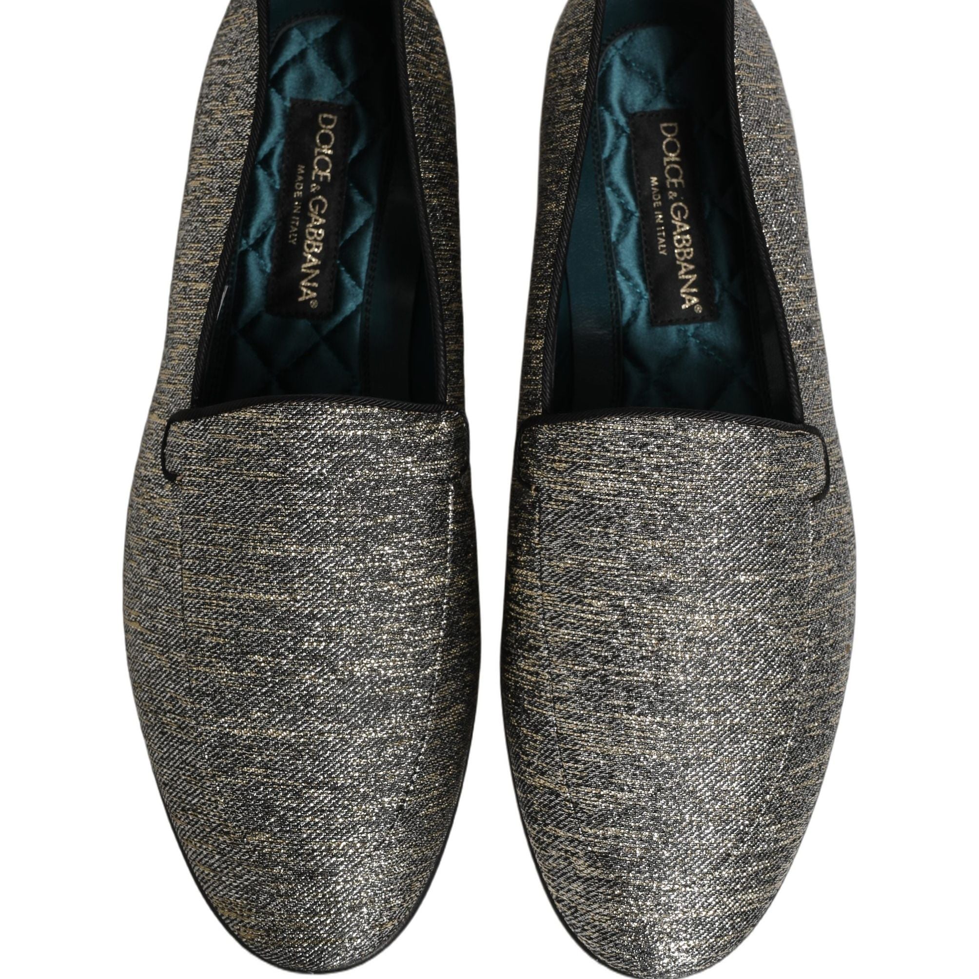 Dolce & Gabbana Gray Glitter Lurex DG Logo Dress Loafers Shoes