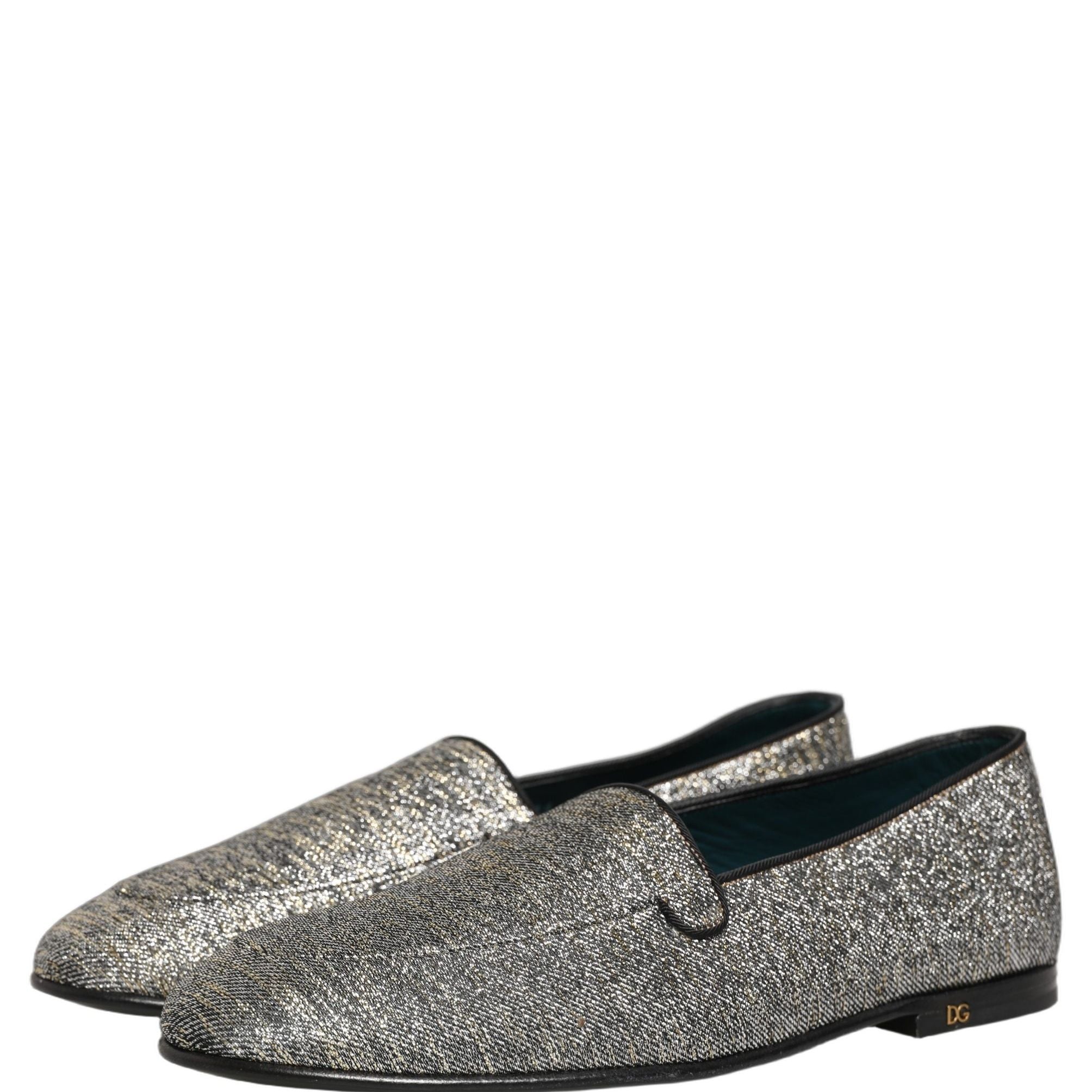 Dolce & Gabbana Gray Glitter Lurex DG Logo Dress Loafers Shoes