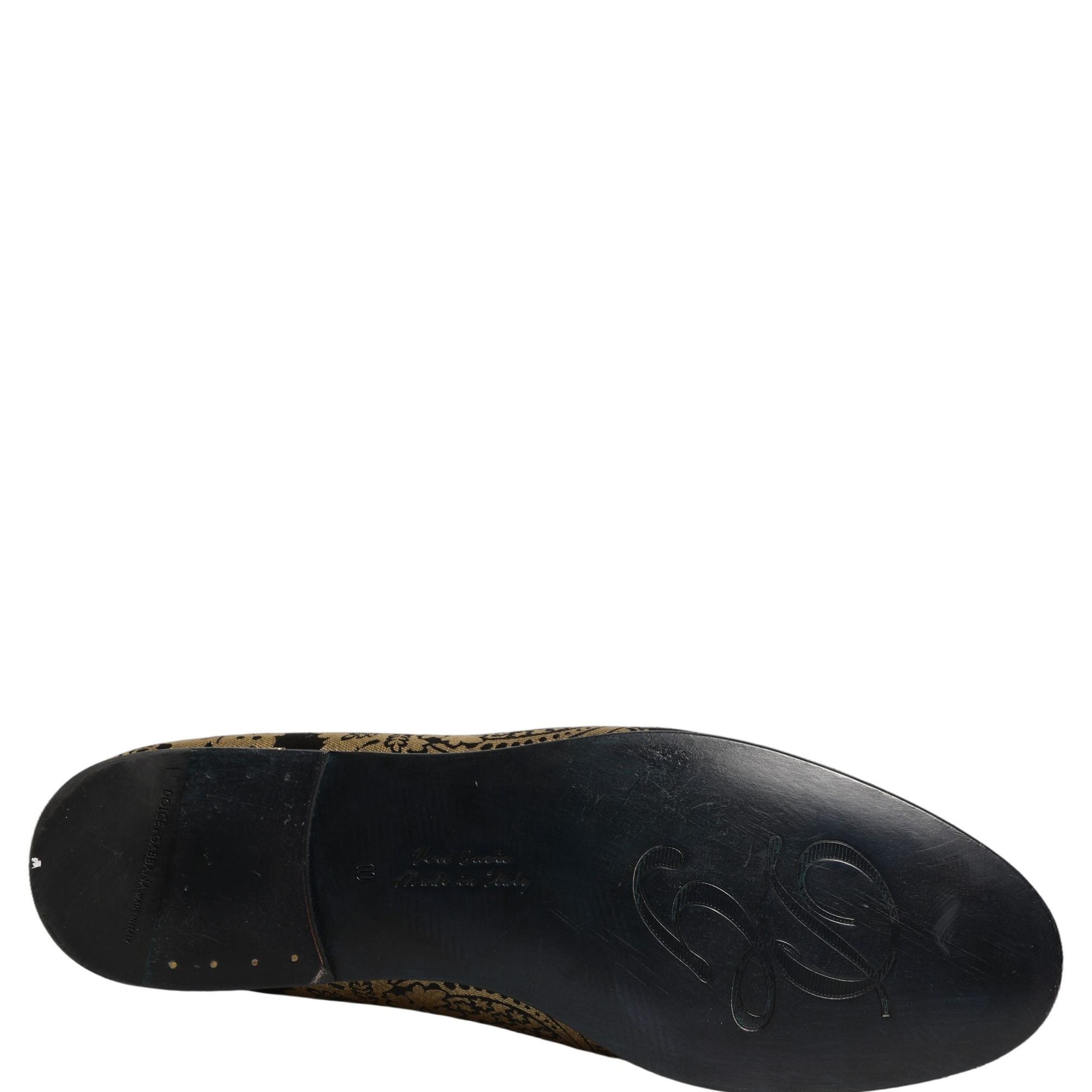 Dolce & Gabbana Gold Jacquard Leather Slip On Loafers Shoes