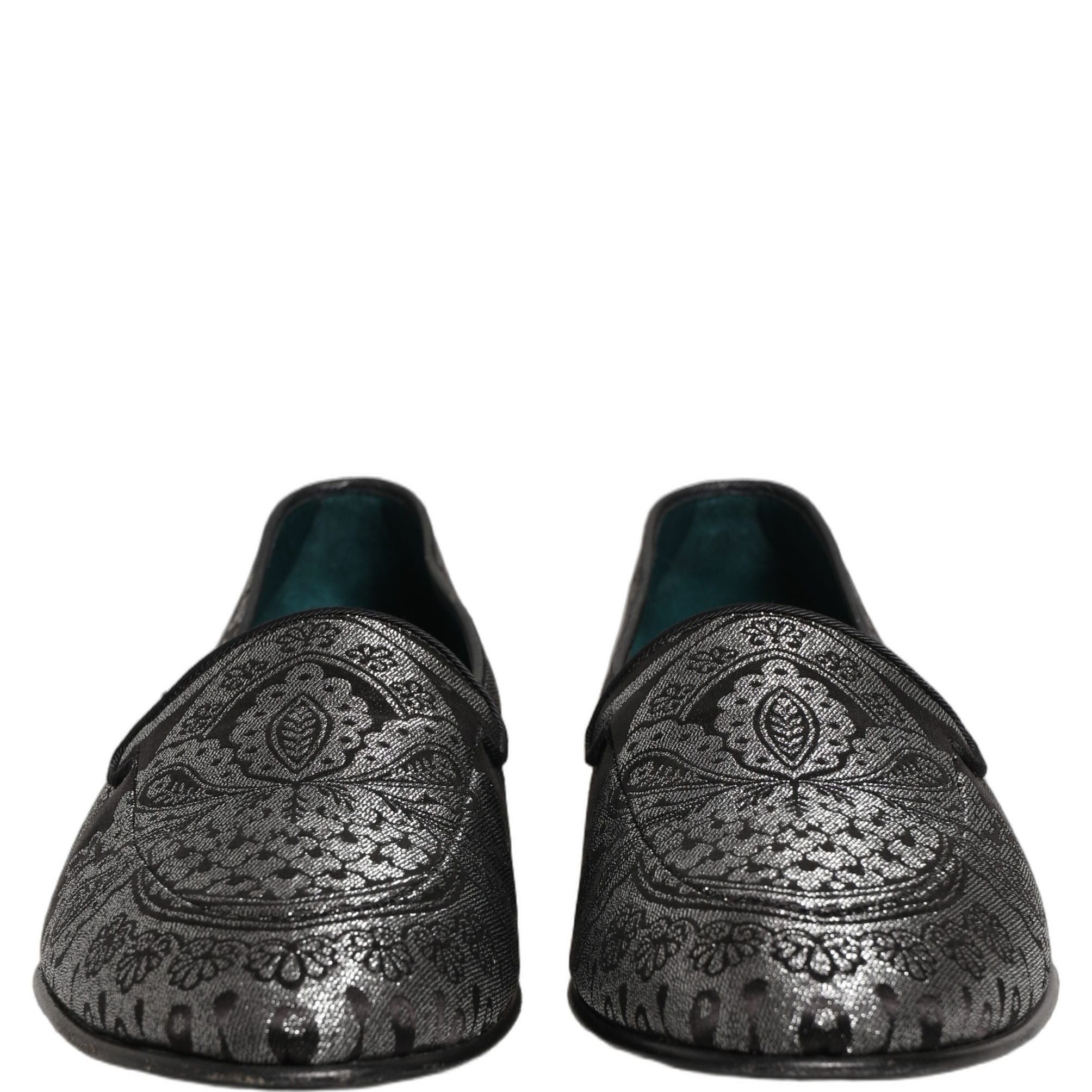 Dolce & Gabbana Silver Jacquard Leather Slip On Loafers Shoes