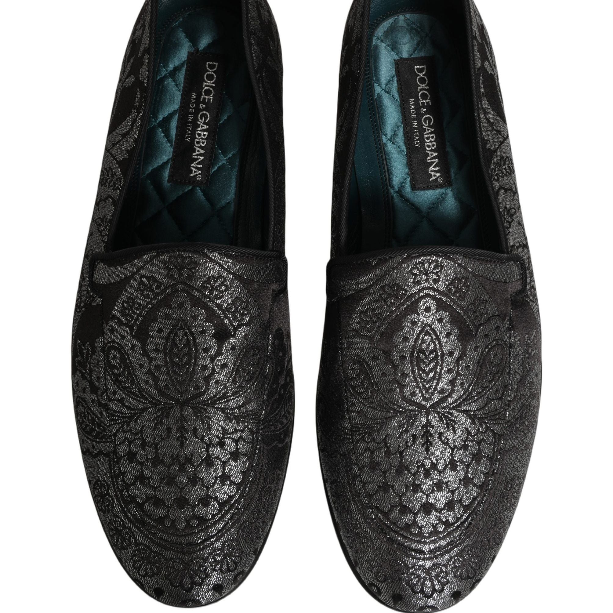 Dolce & Gabbana Silver Jacquard Leather Slip On Loafers Shoes