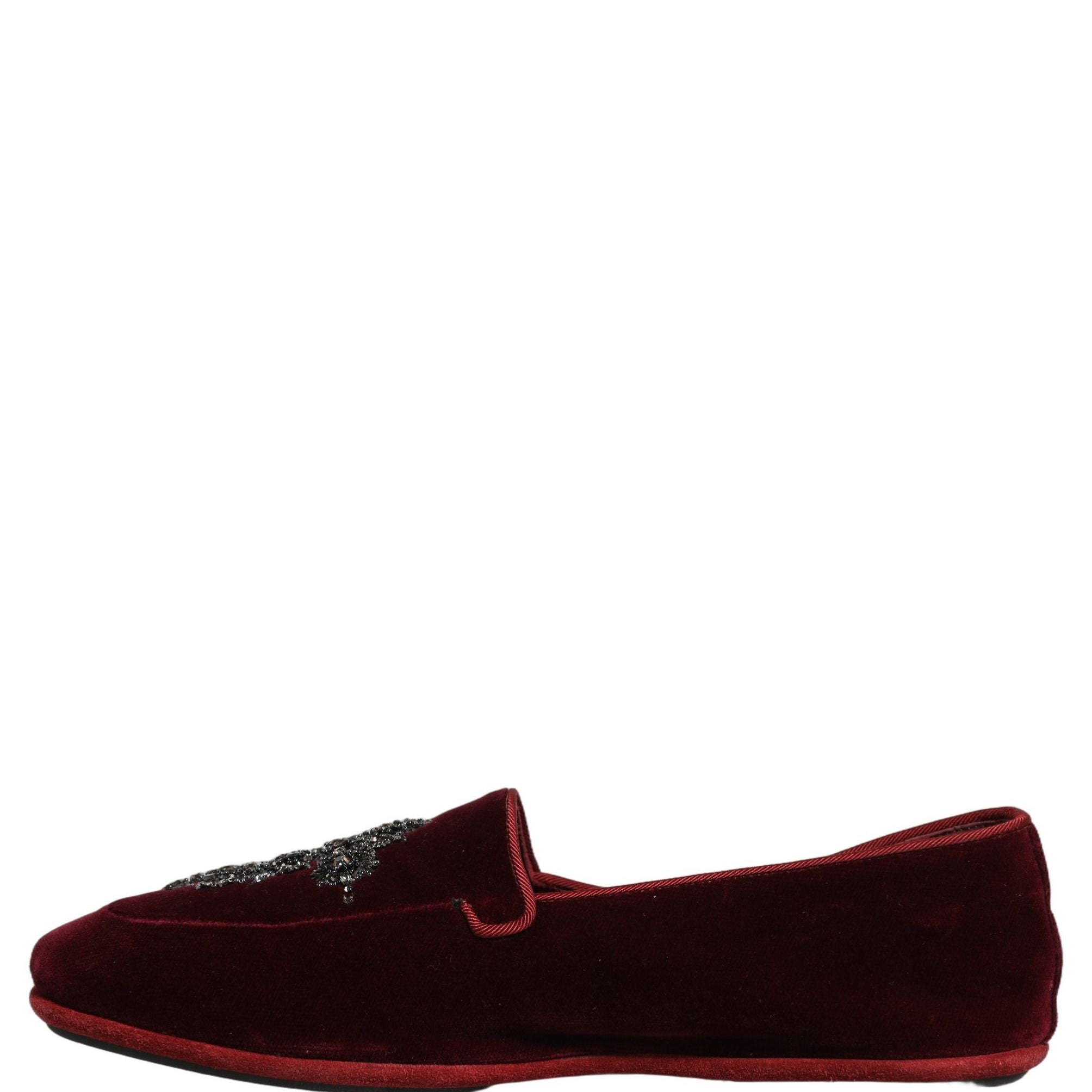 Dolce & Gabbana Red Suede Embellished Men Dress Loafers Shoes
