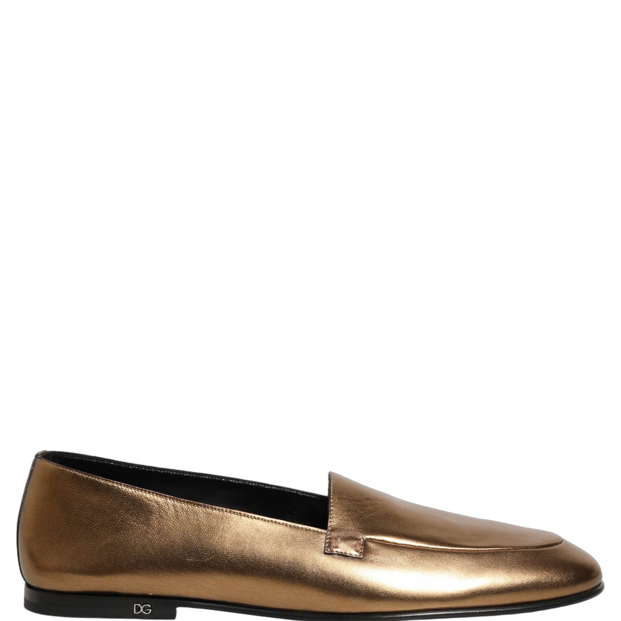 Dolce & Gabbana Gold Leather DG Logo Slip On Men Loafers Shoes