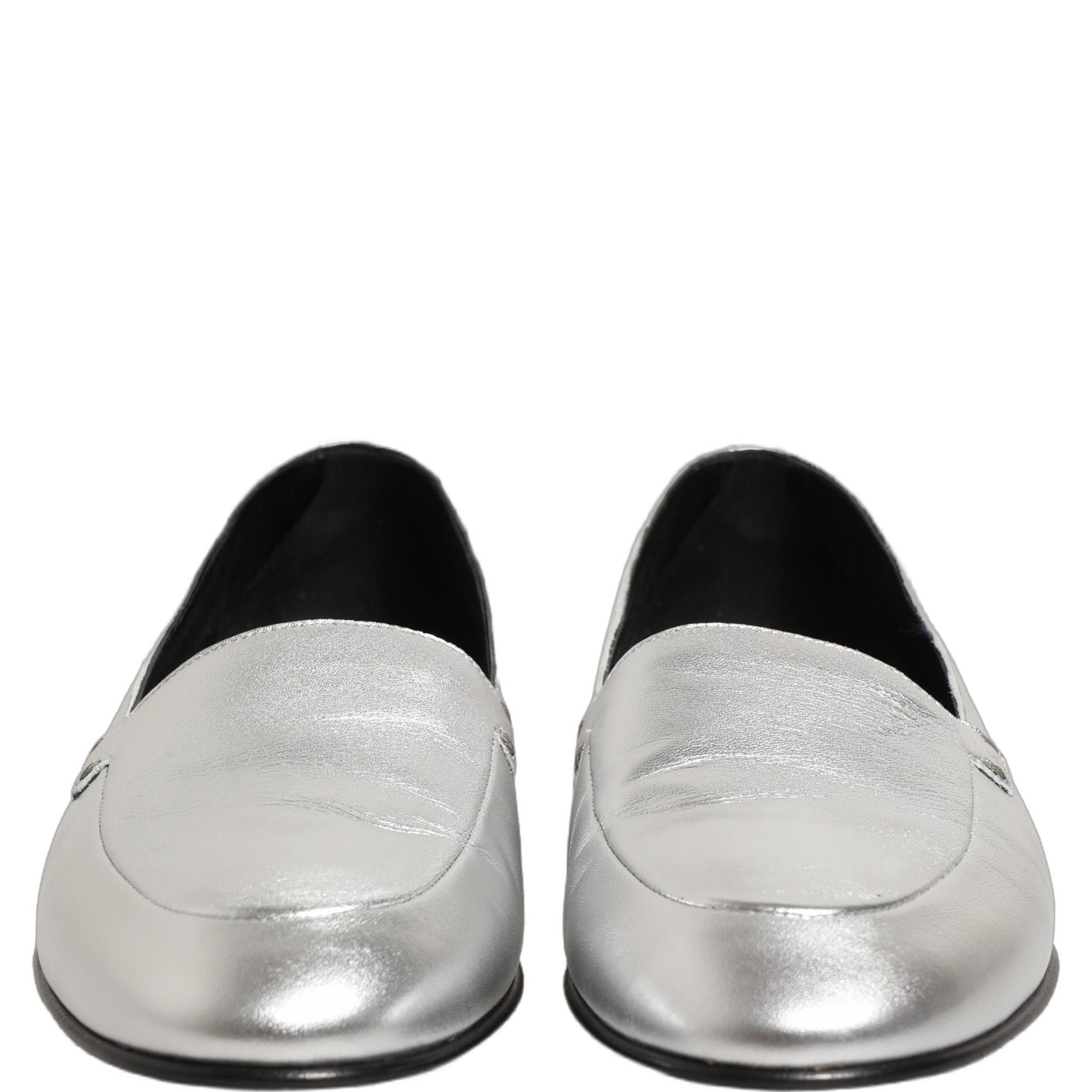 Dolce & Gabbana Silver Leather DG Logo Slip On Loafers Shoes