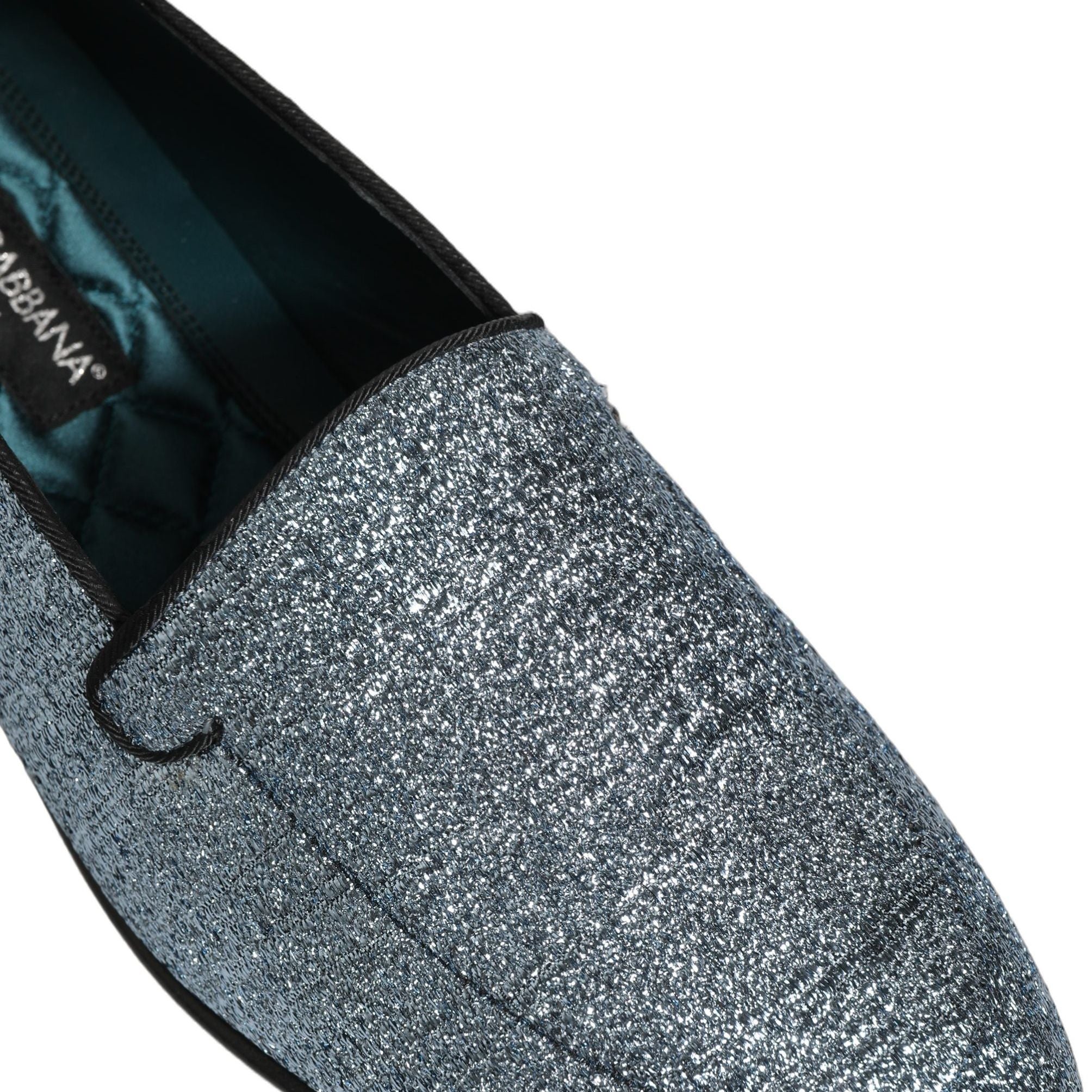 Dolce & Gabbana Blue Glitter Lurex DG Logo Dress Loafers Shoes