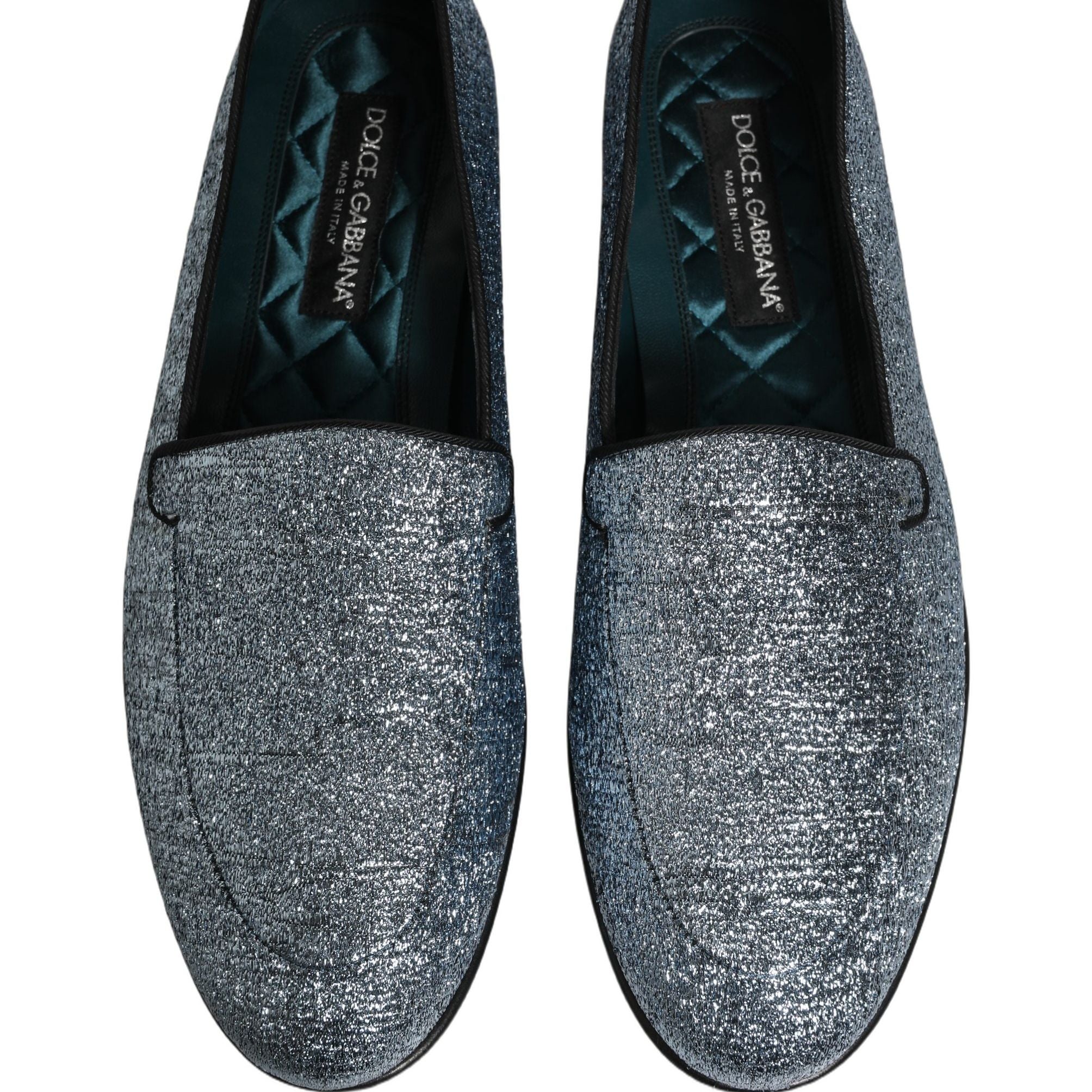 Dolce & Gabbana Blue Glitter Lurex DG Logo Dress Loafers Shoes
