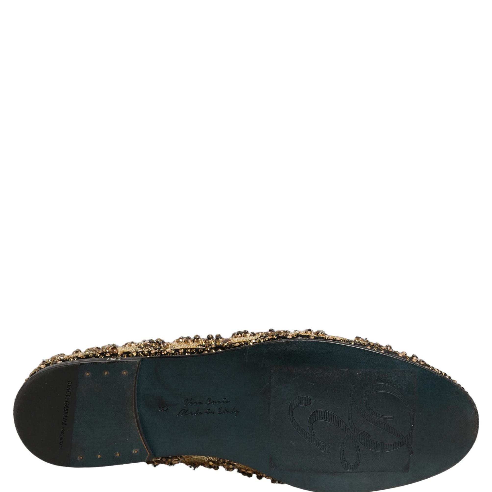 Dolce & Gabbana Gold Sequin Embellished Dress Loafers Shoes