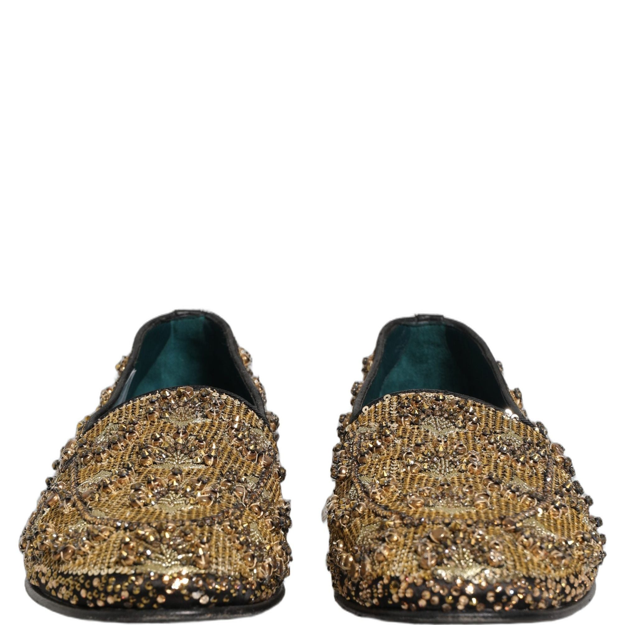 Dolce & Gabbana Gold Sequin Embellished Dress Loafers Shoes