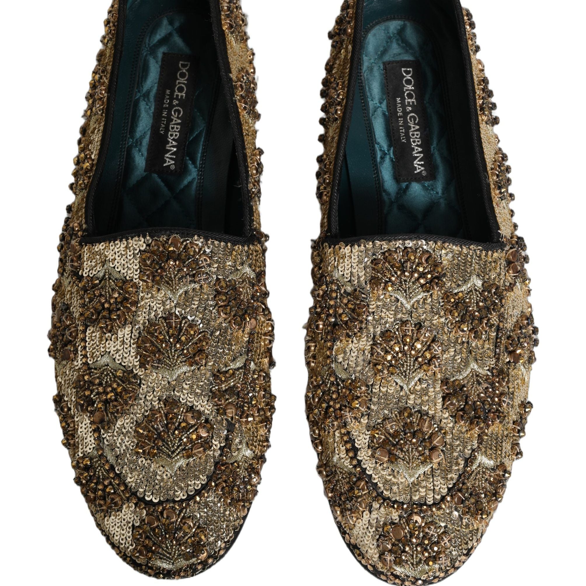 Dolce & Gabbana Gold Sequin Embellished Dress Loafers Shoes