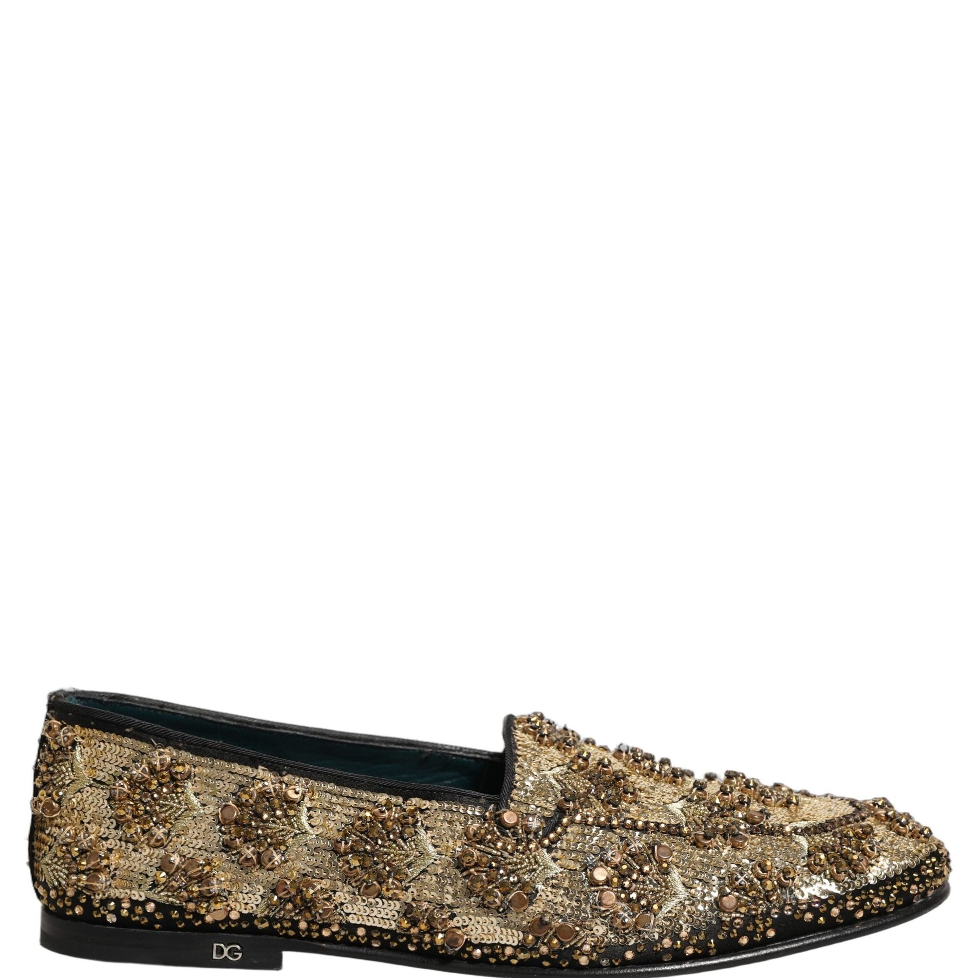 Dolce & Gabbana Gold Sequin Embellished Dress Loafers Shoes