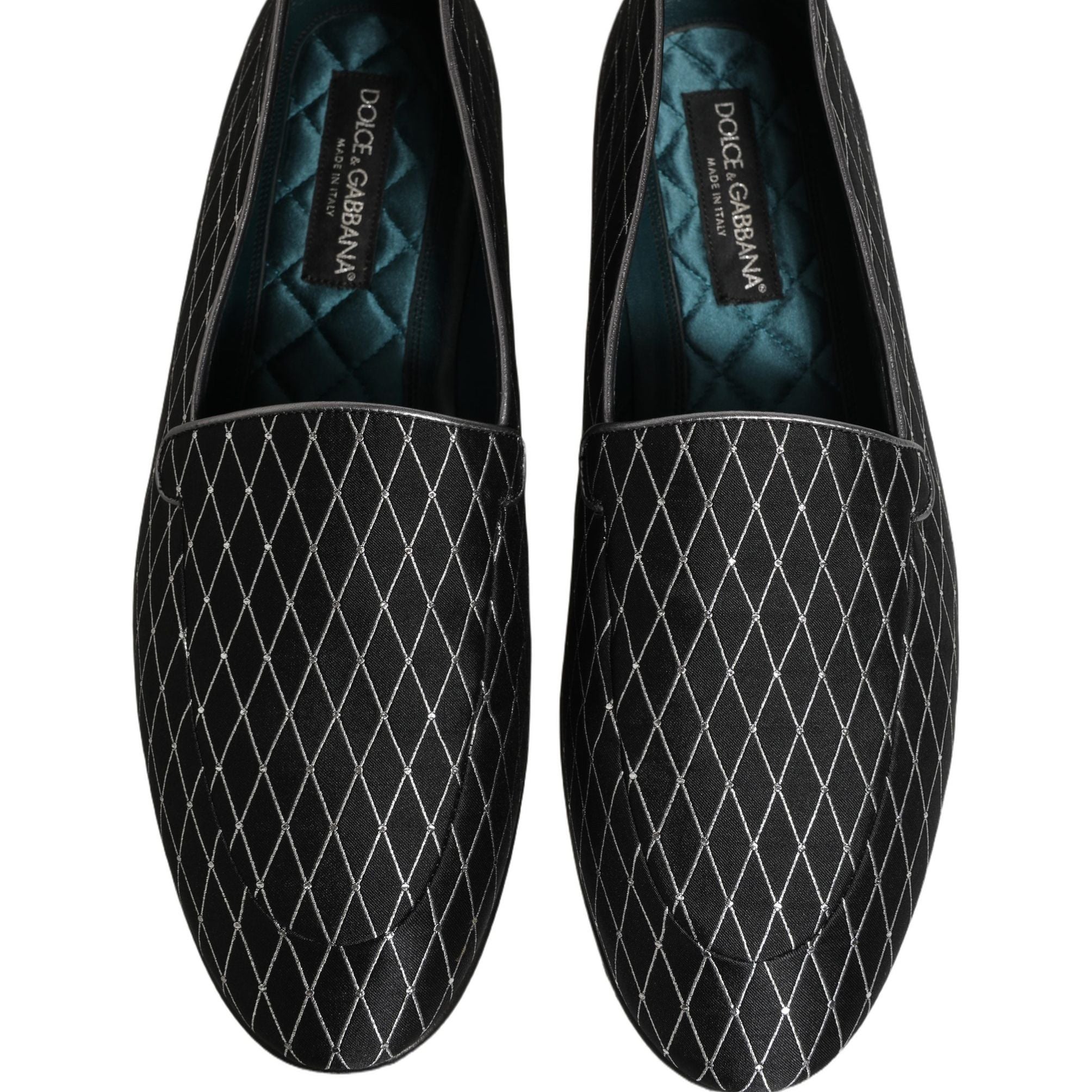 Dolce & Gabbana Black Velvet Diamond Stitched Loafers Shoes