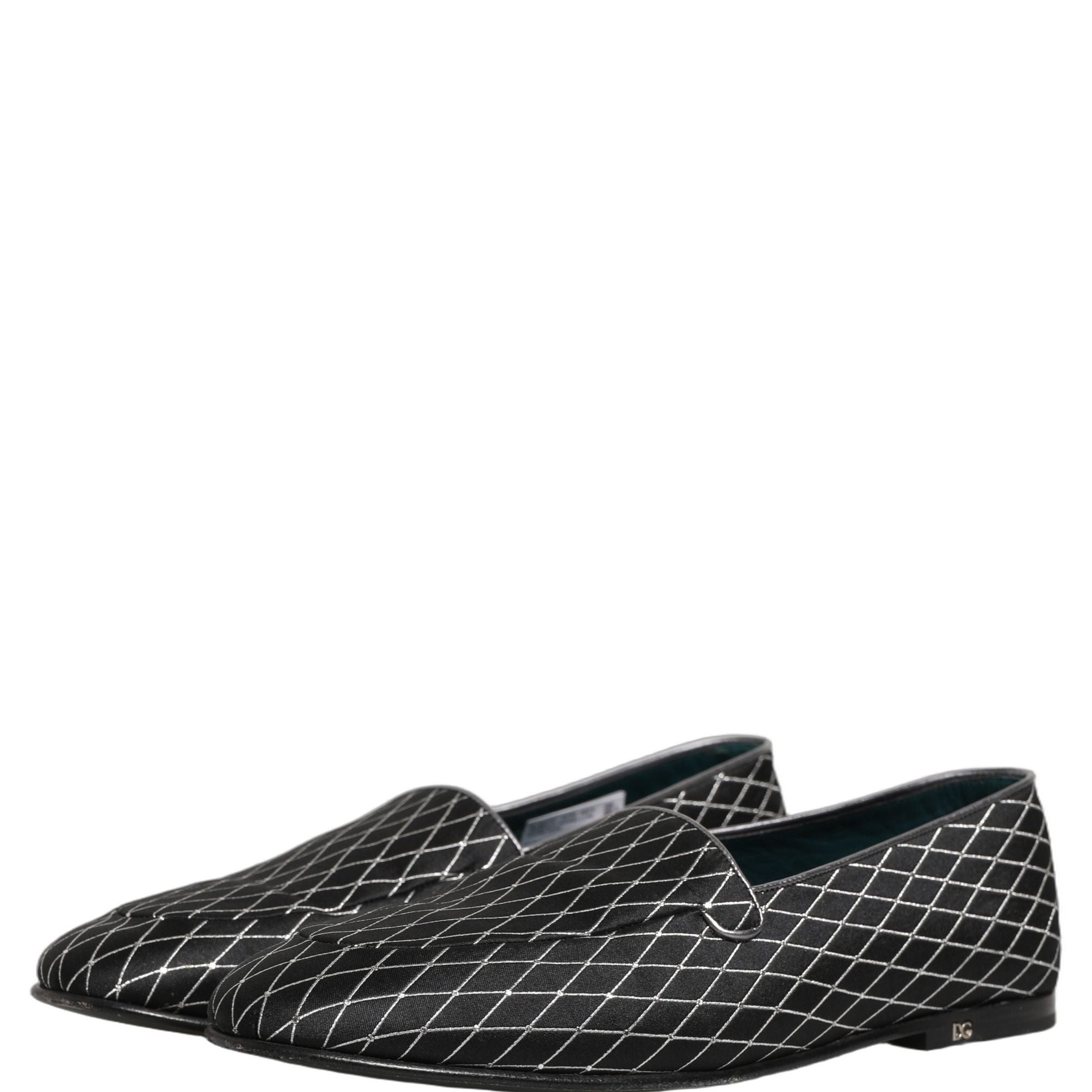 Dolce & Gabbana Black Velvet Diamond Stitched Loafers Shoes