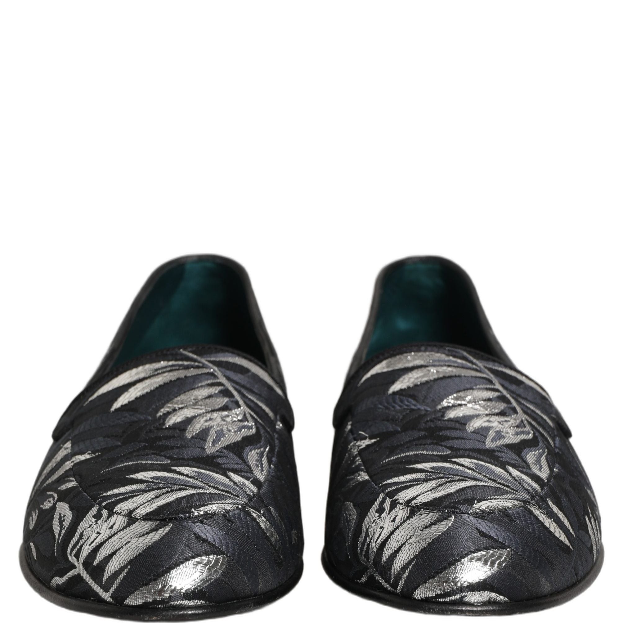 Dolce & Gabbana Black Leaf Embroidery Dress Men Loafers Shoes
