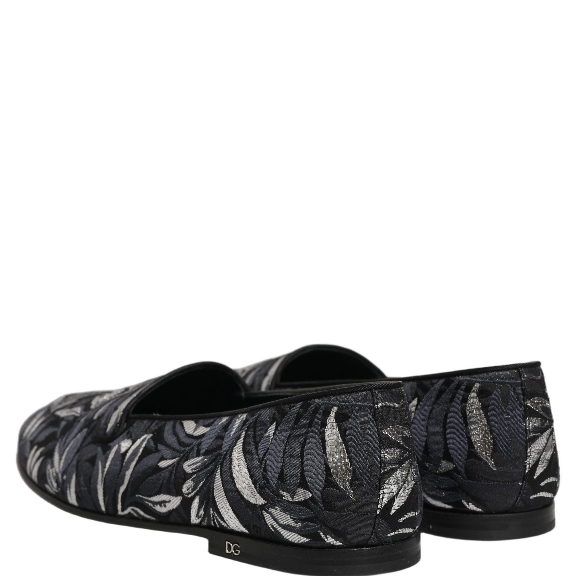 Dolce & Gabbana Black Leaf Embroidery Dress Men Loafers Shoes