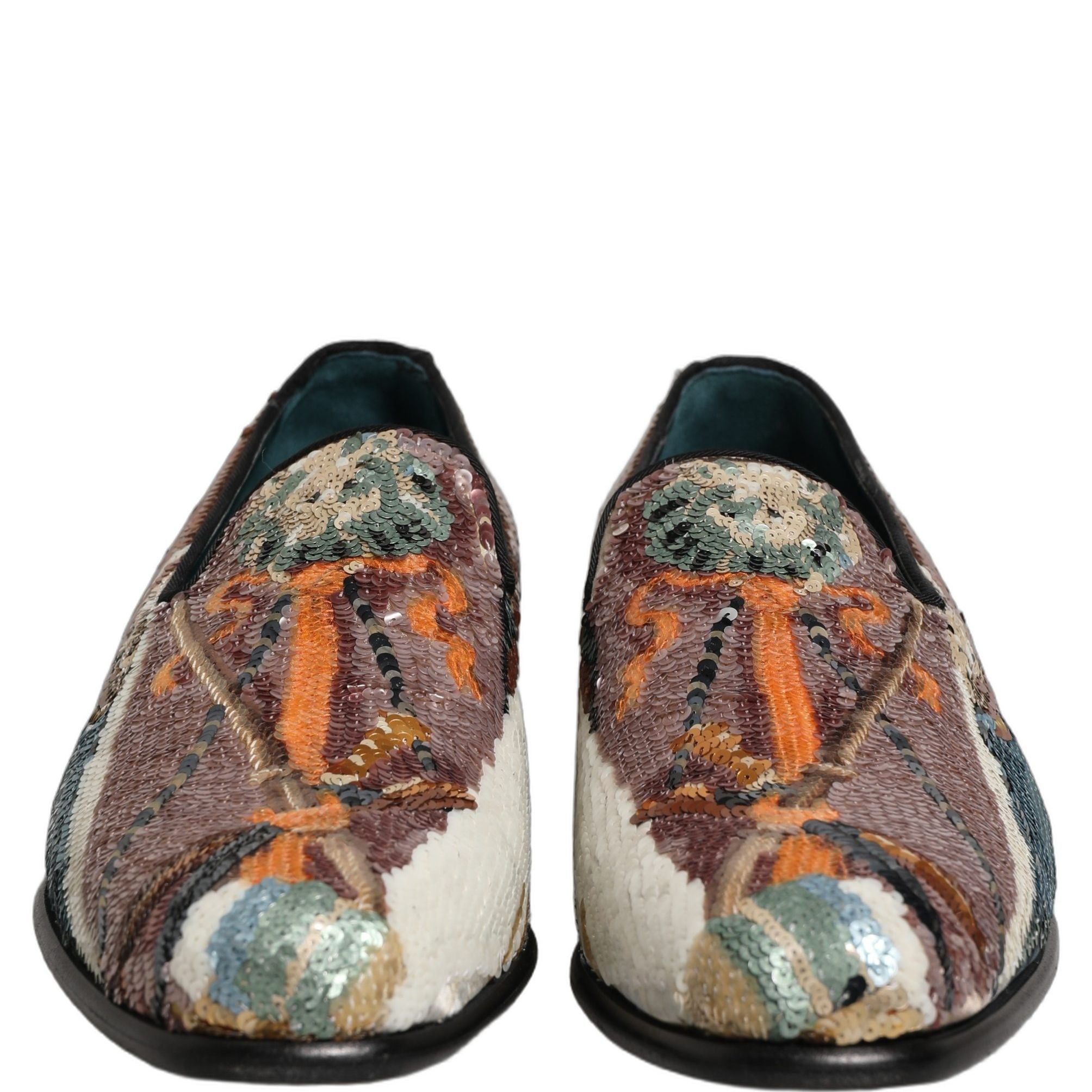 Dolce & Gabbana Multicolor Embroidered Sequin Loafers Shoes