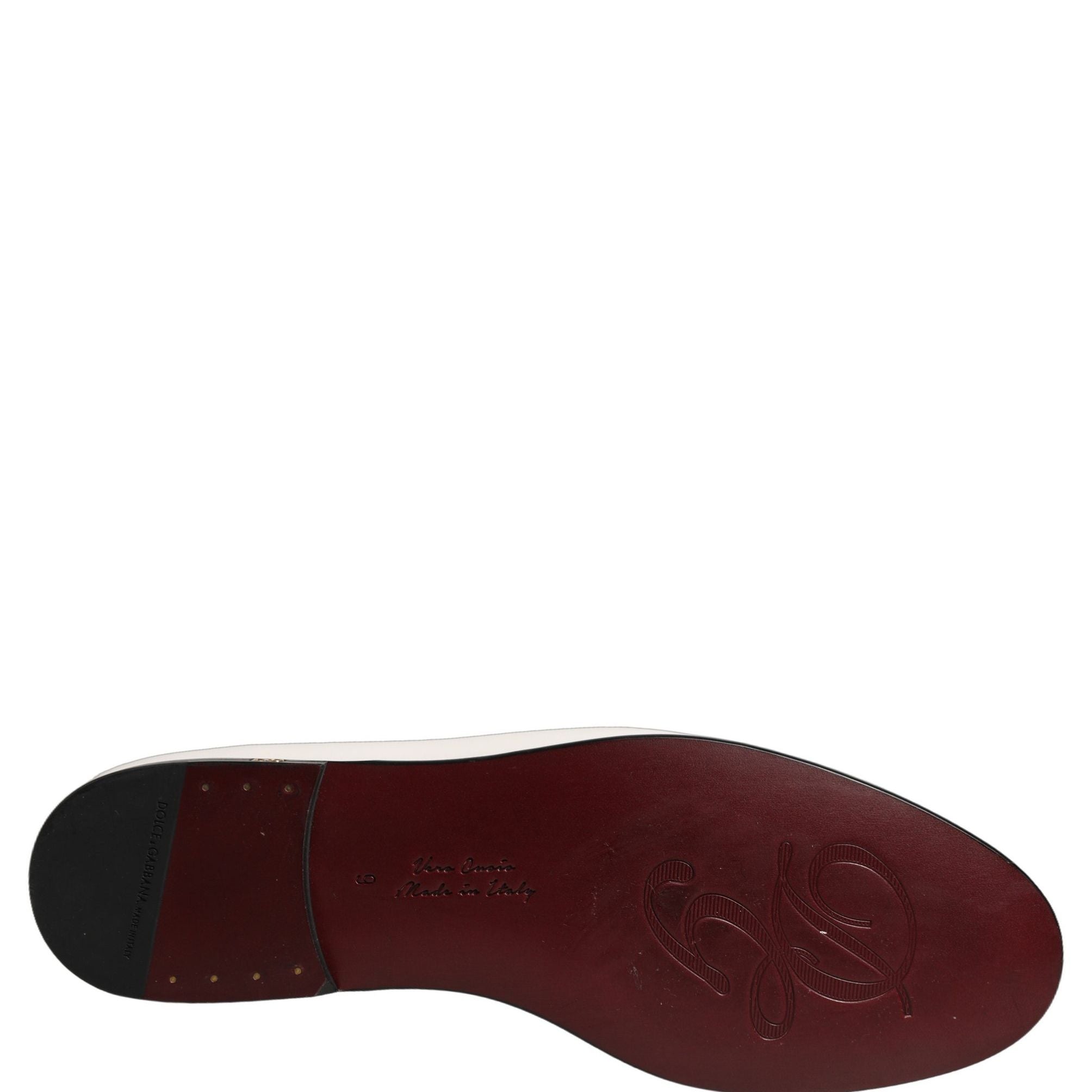 Dolce & Gabbana White Leather Logo Slip On Men Loafers Shoes