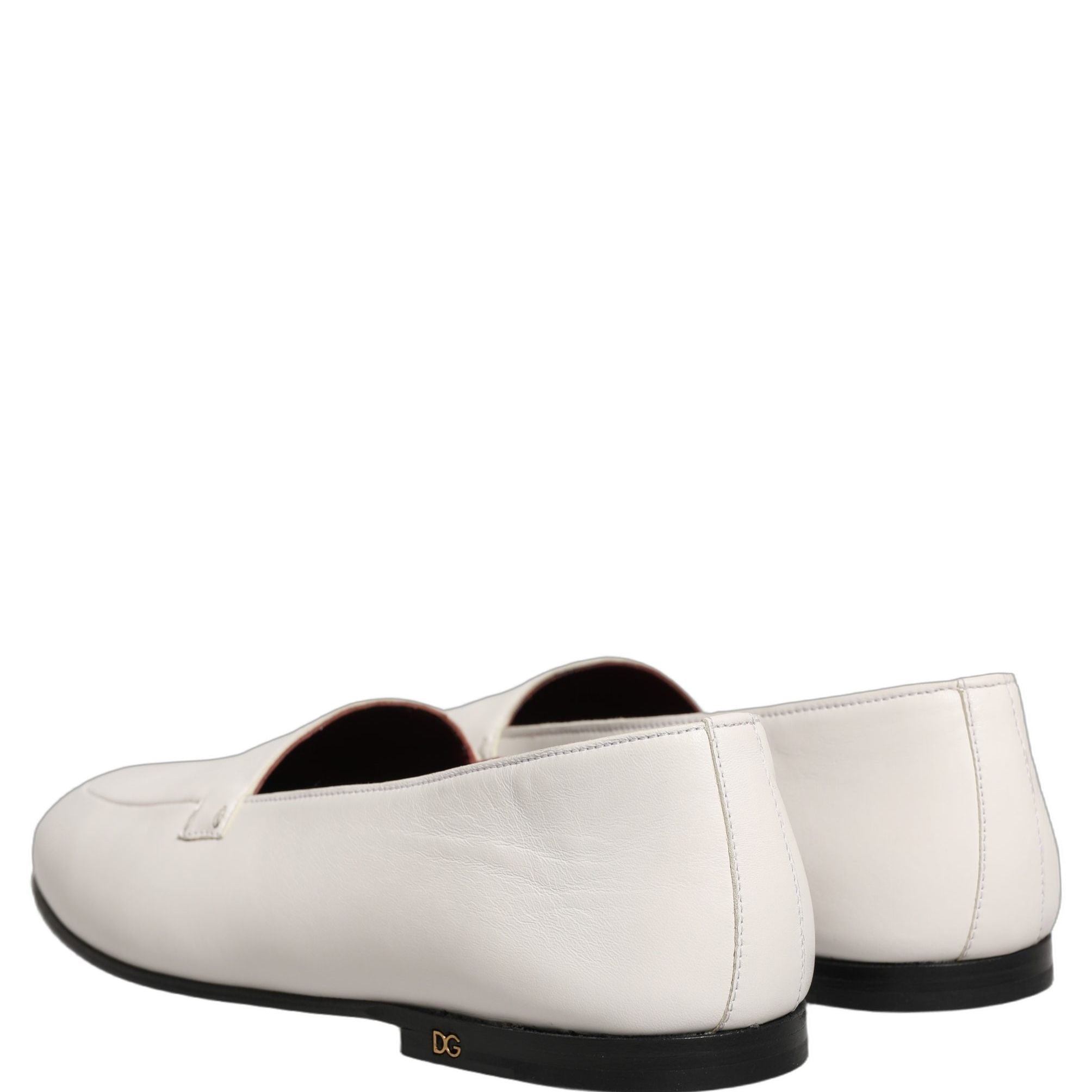 Dolce & Gabbana White Leather Logo Slip On Men Loafers Shoes