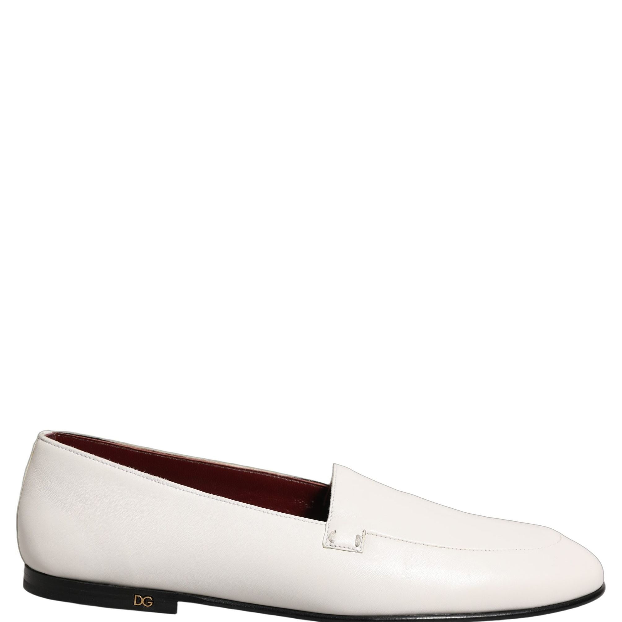 Dolce & Gabbana White Leather Logo Slip On Men Loafers Shoes