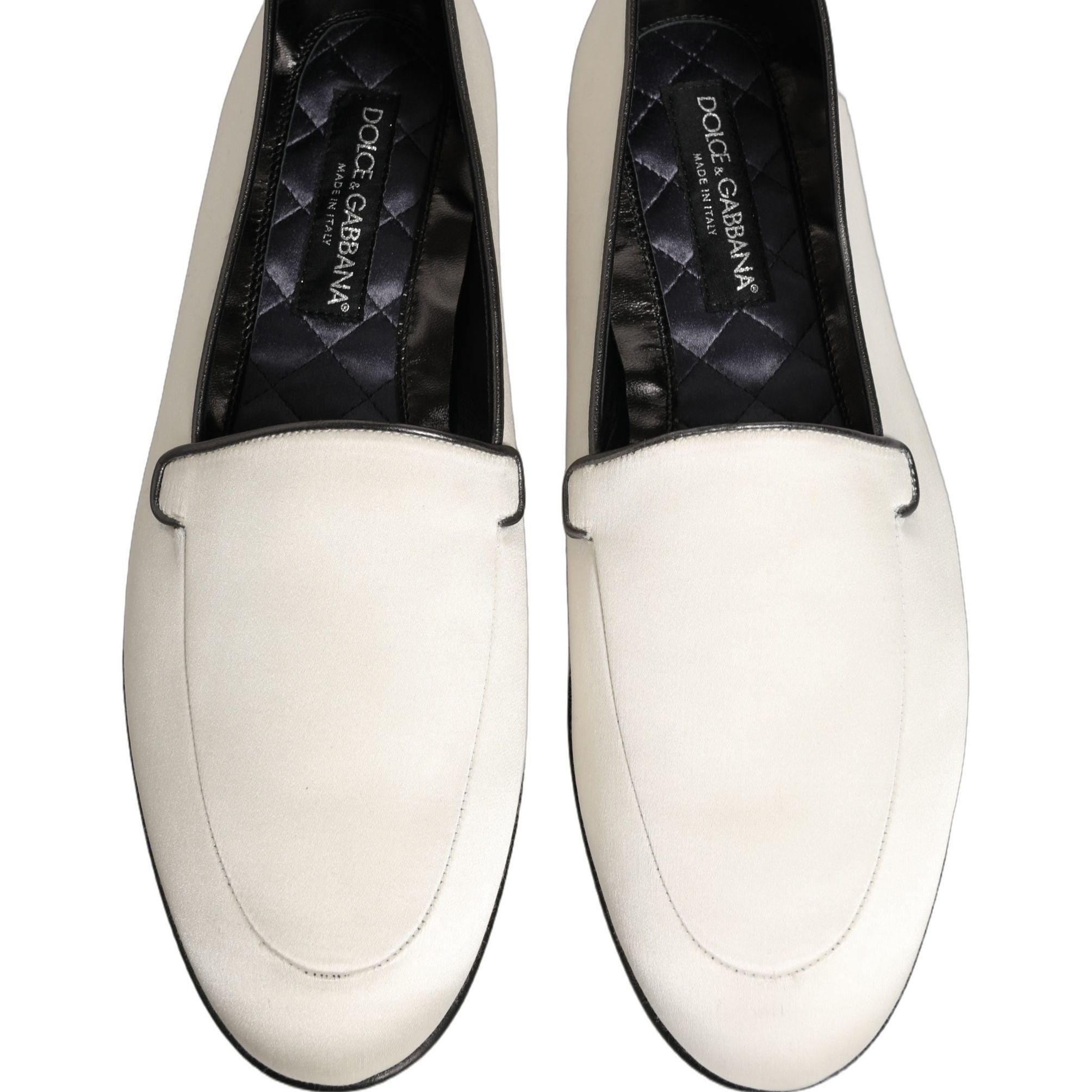 Dolce & Gabbana White Satin Logo Slip On Flats Loafers Shoes