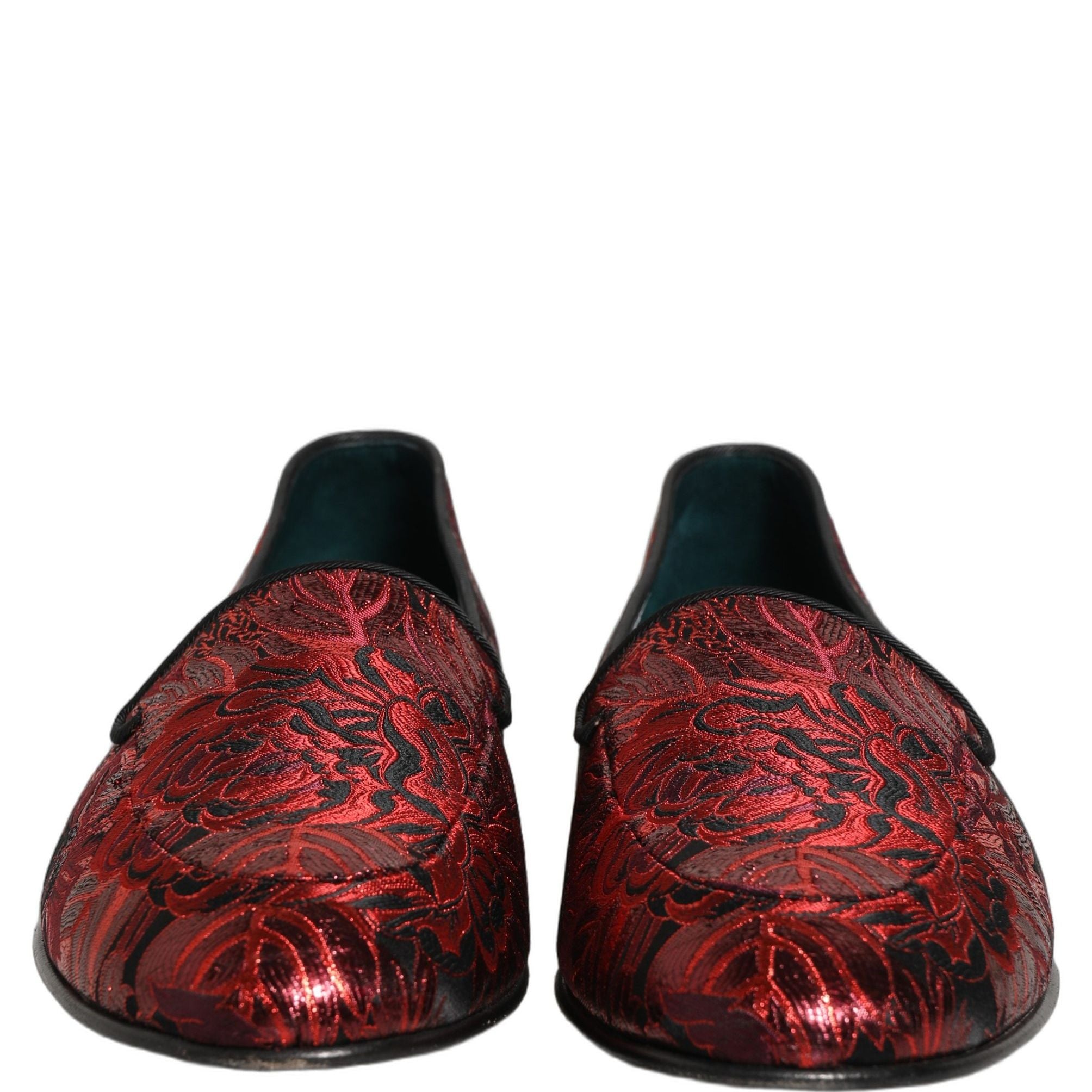 Dolce & Gabbana Red Floral Jacquard Slip On Loafers Shoes