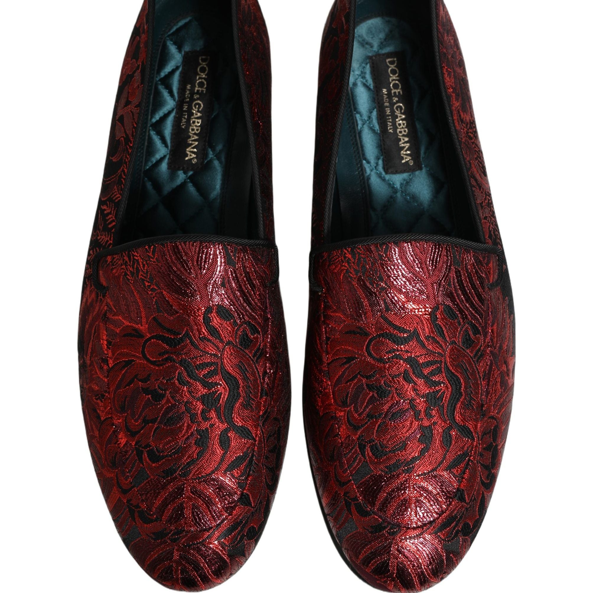 Dolce & Gabbana Red Floral Jacquard Slip On Loafers Shoes