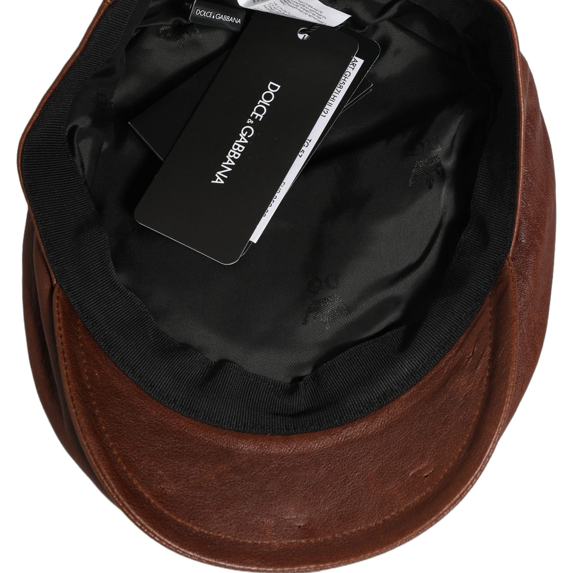 Dolce & Gabbana Men Brown Lamb Leather Newsboy Cloth Capello Hat