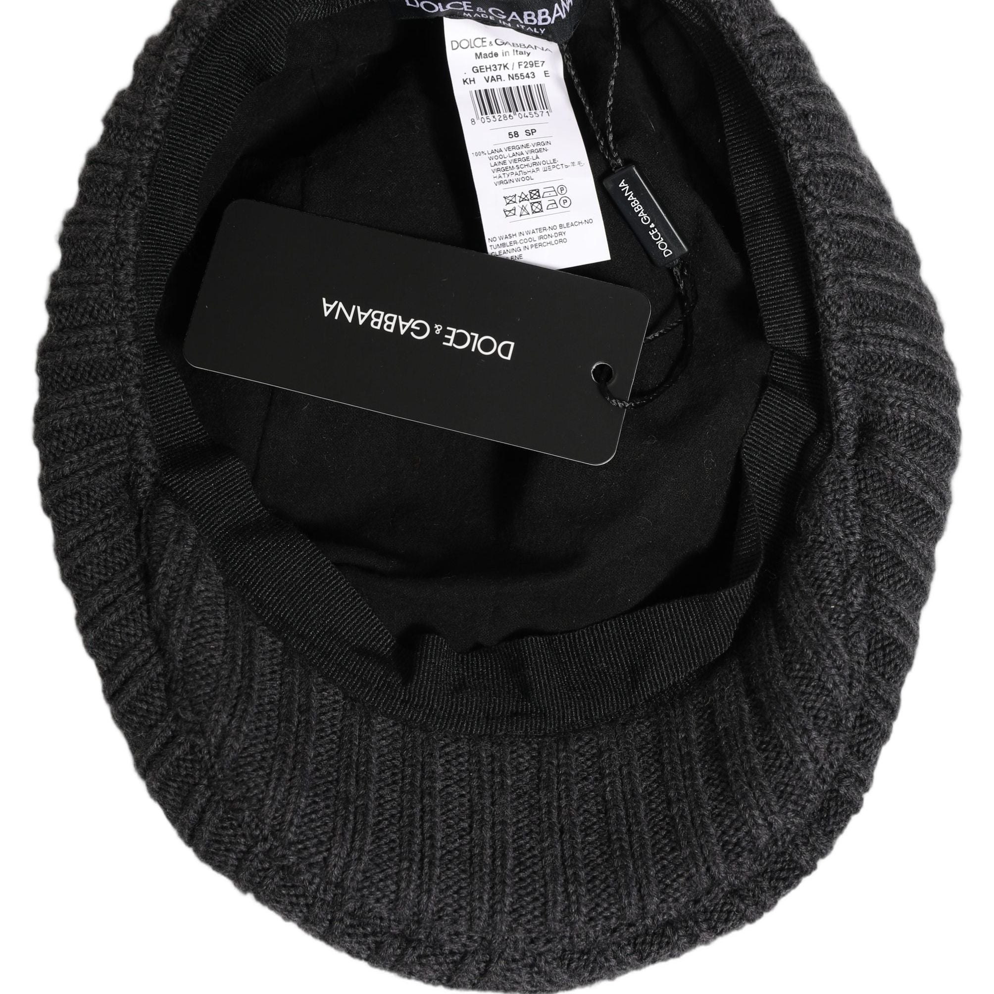 Dolce & Gabbana Men Dark Gray Wool Knitted Newsboy Capello Hat