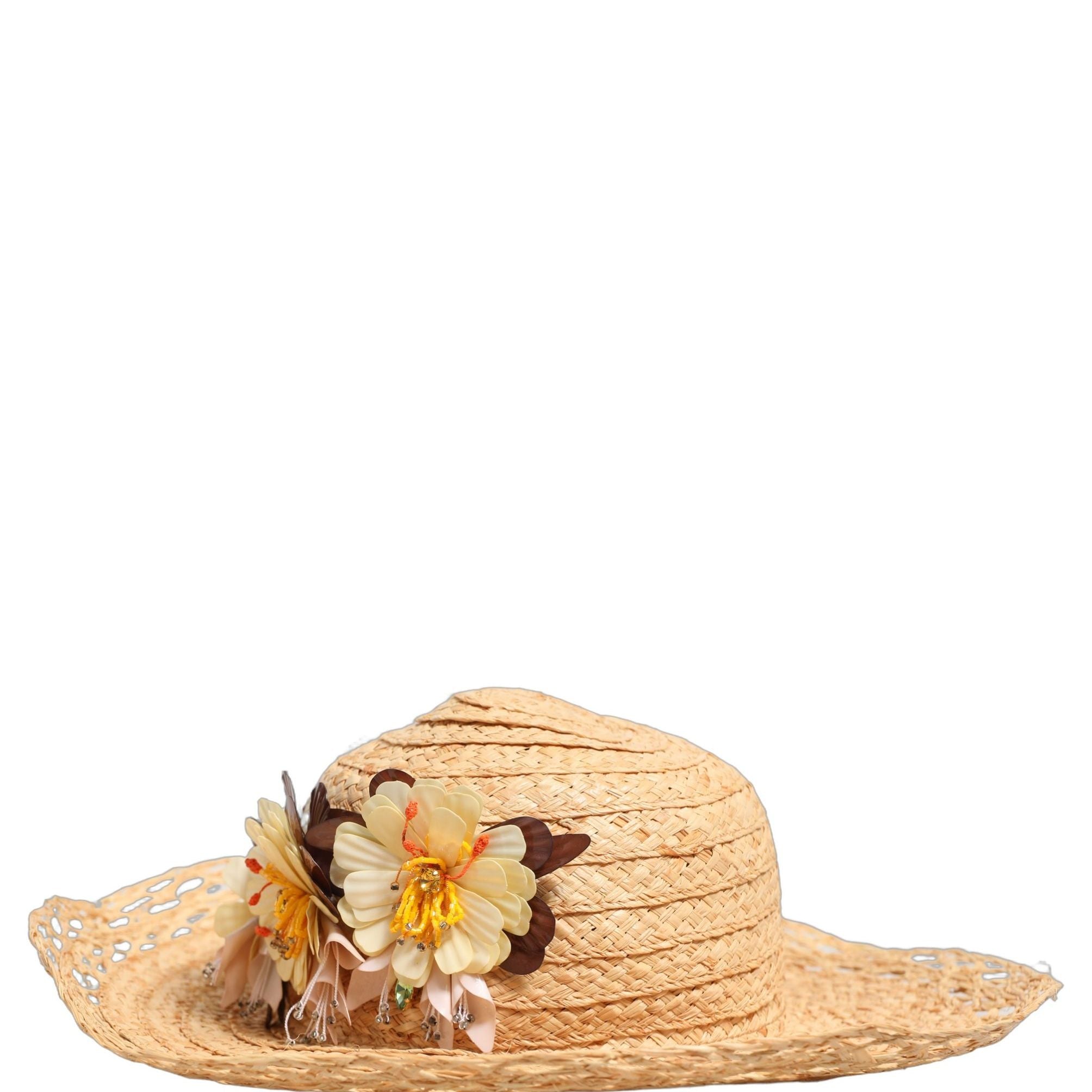 Dolce & Gabbana Women Beige Wide Brim Floral Bucket Capello Hat