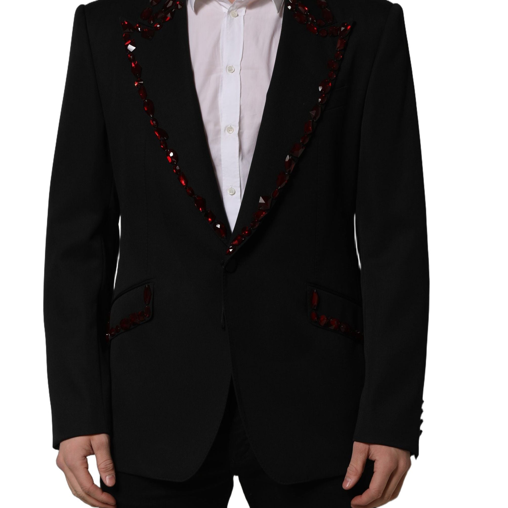 Dolce & Gabbana Black Crystal Embellished Coat Blazer Jacket