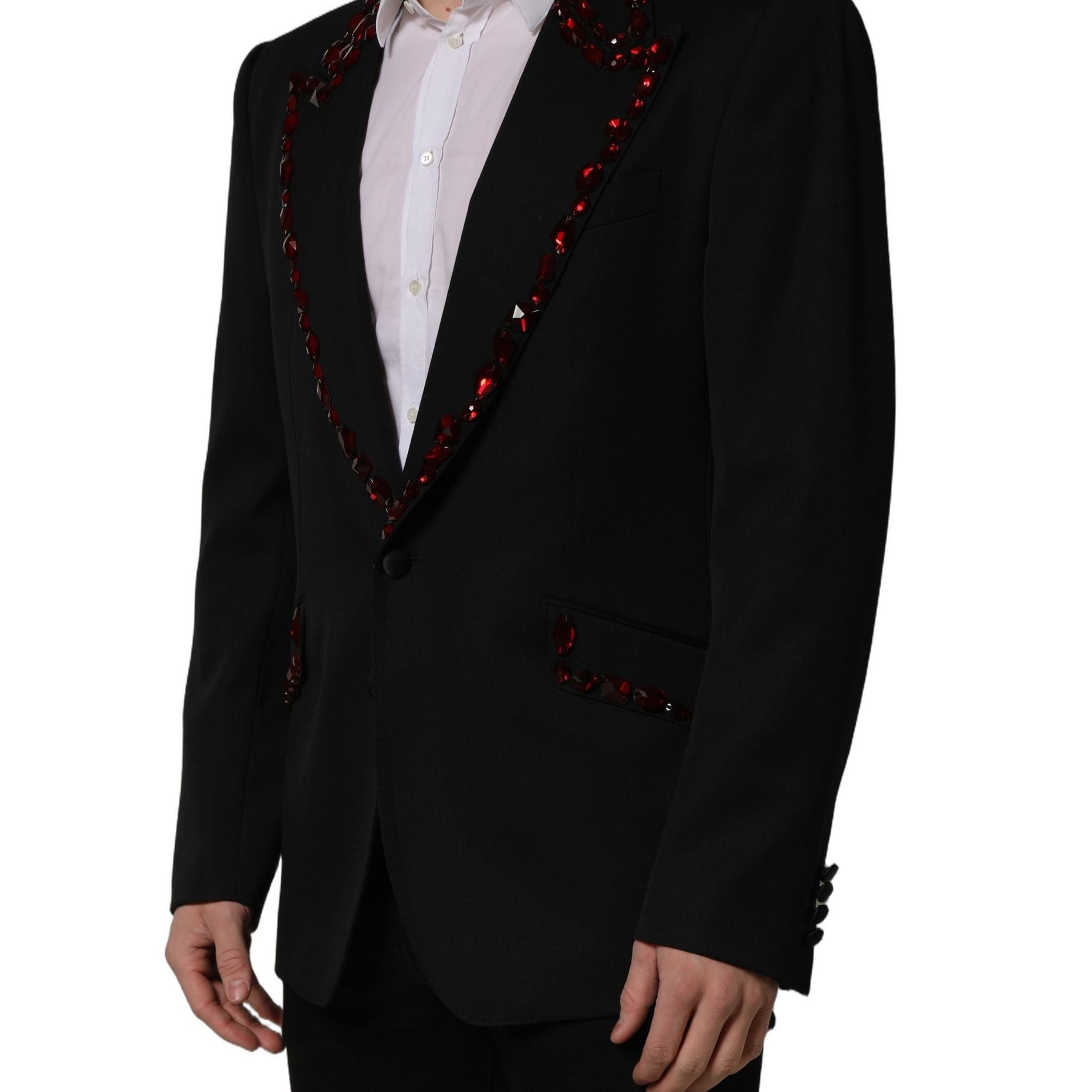 Dolce & Gabbana Black Crystal Embellished Coat Blazer Jacket