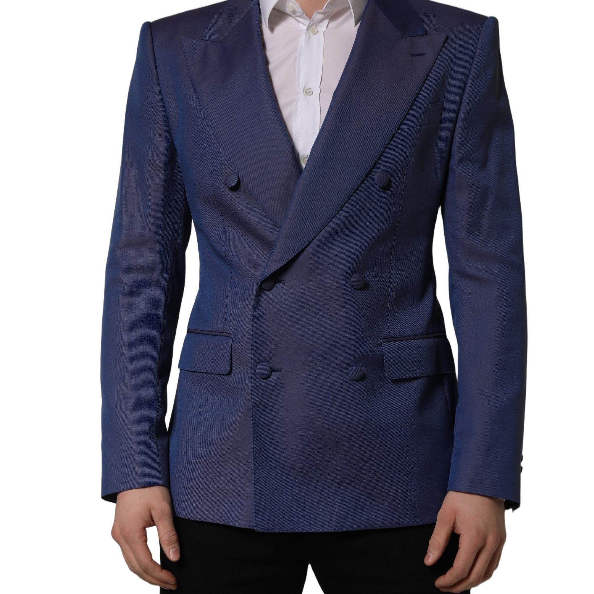 Dolce & Gabbana Blue Wool Double Breasted Men Blazer Jacket