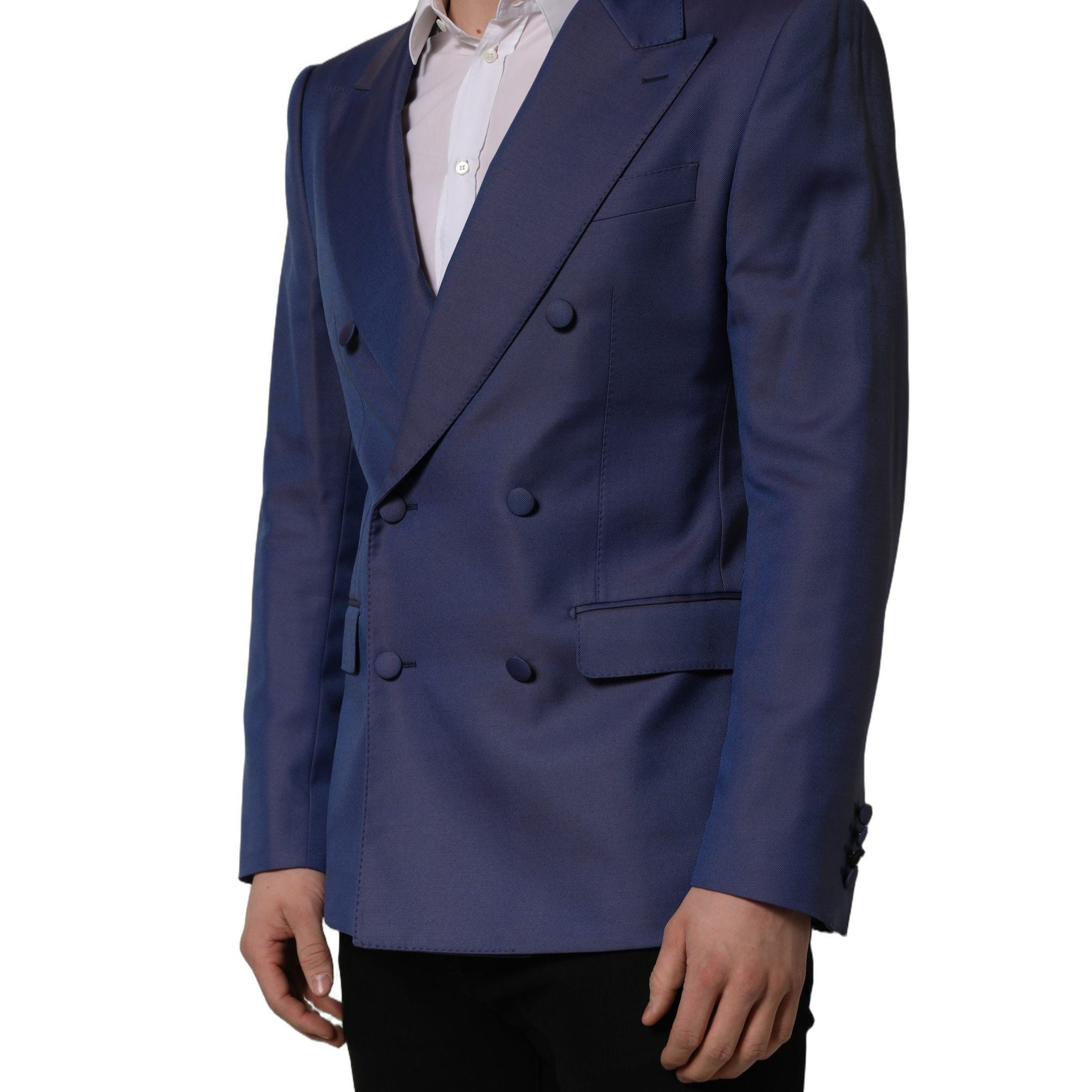 Dolce & Gabbana Blue Wool Double Breasted Men Blazer Jacket