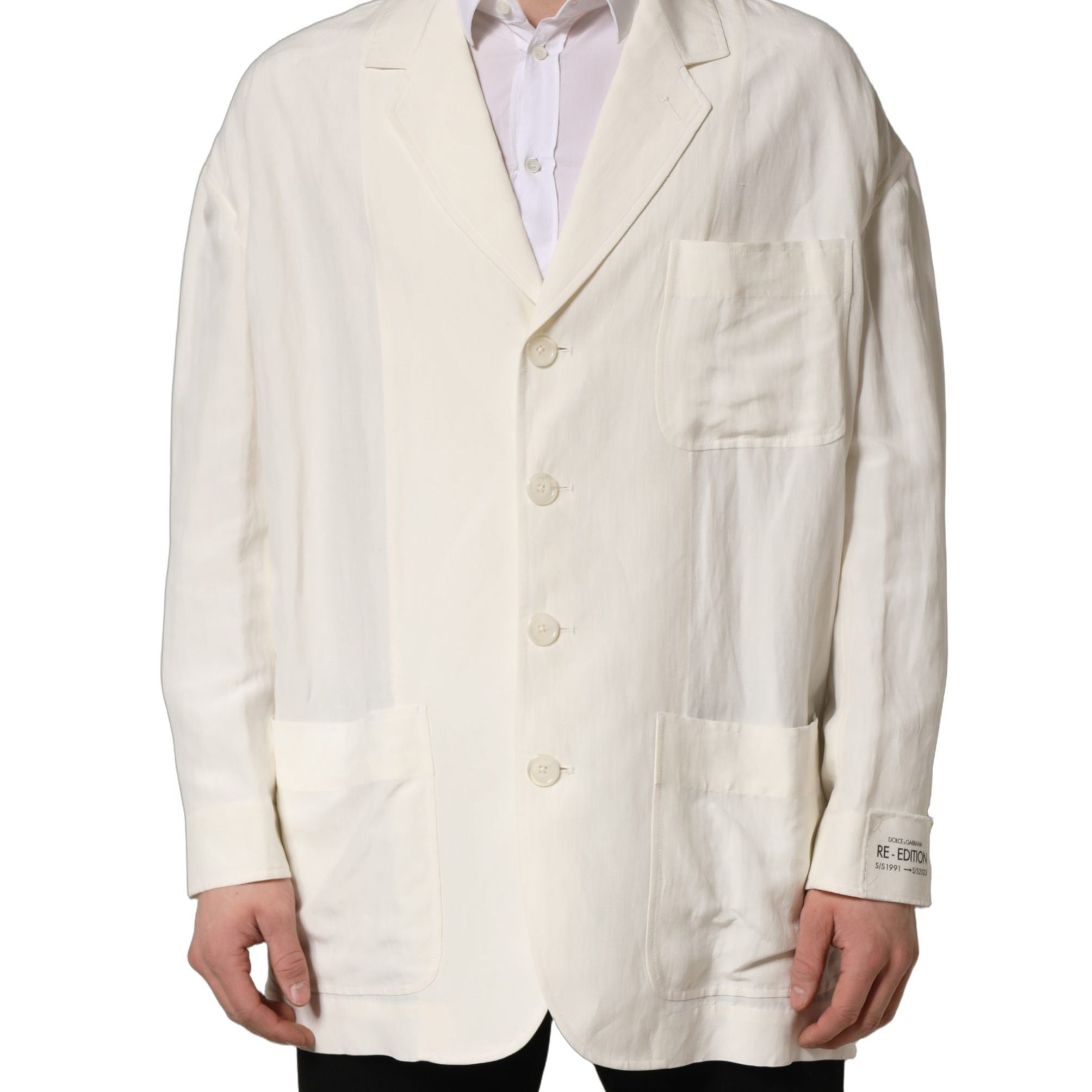 Dolce & Gabbana Off White Flax Single Breasted Blazer Jacket