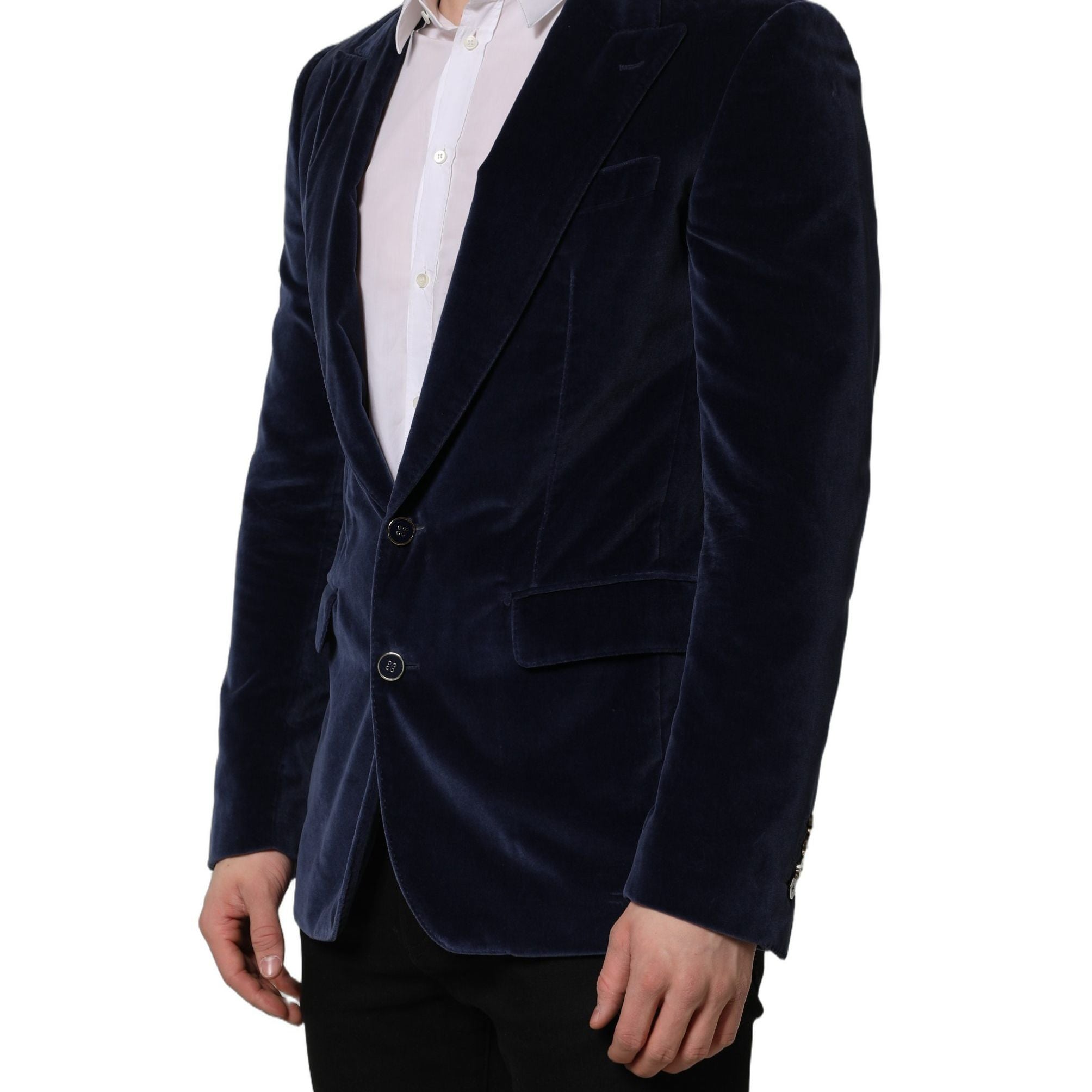 Dolce & Gabbana Blue Velvet Single Breasted Blazer Jacket