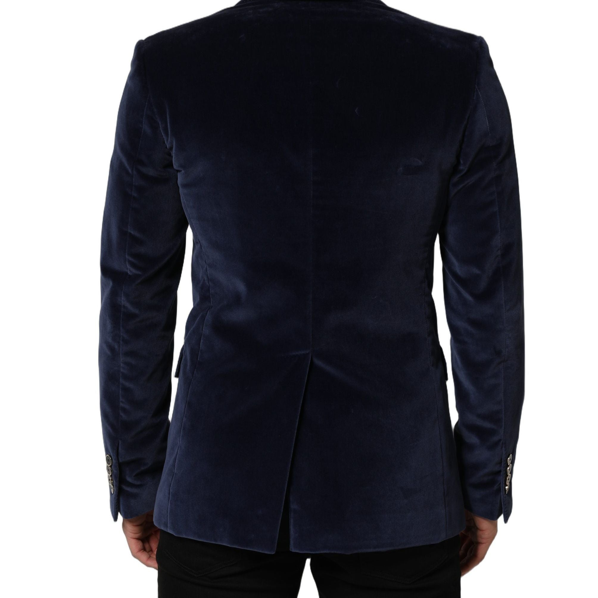 Dolce & Gabbana Blue Velvet Single Breasted Blazer Jacket