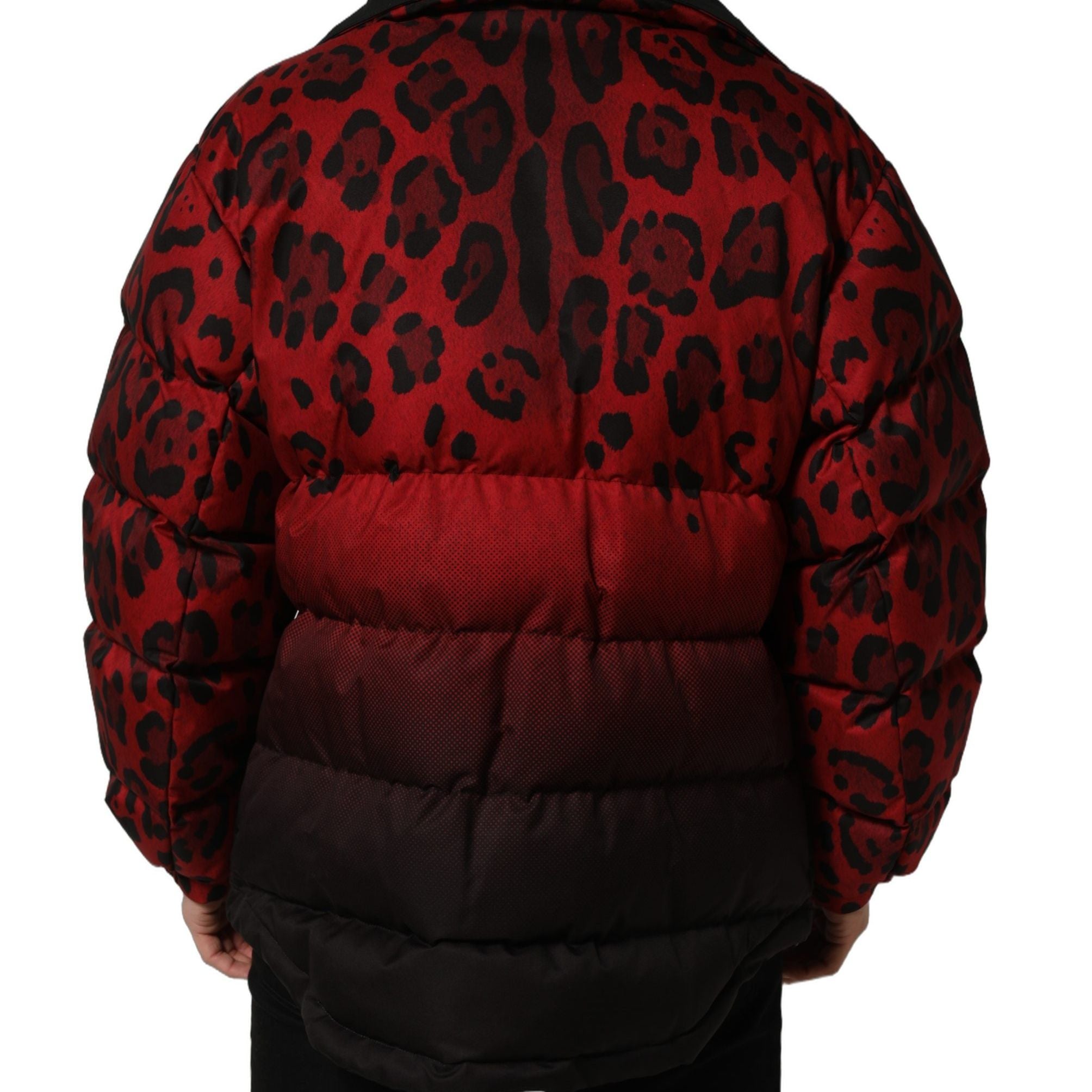Dolce & Gabbana Red Black Reversible Animal Print Puffer Coat Jacket