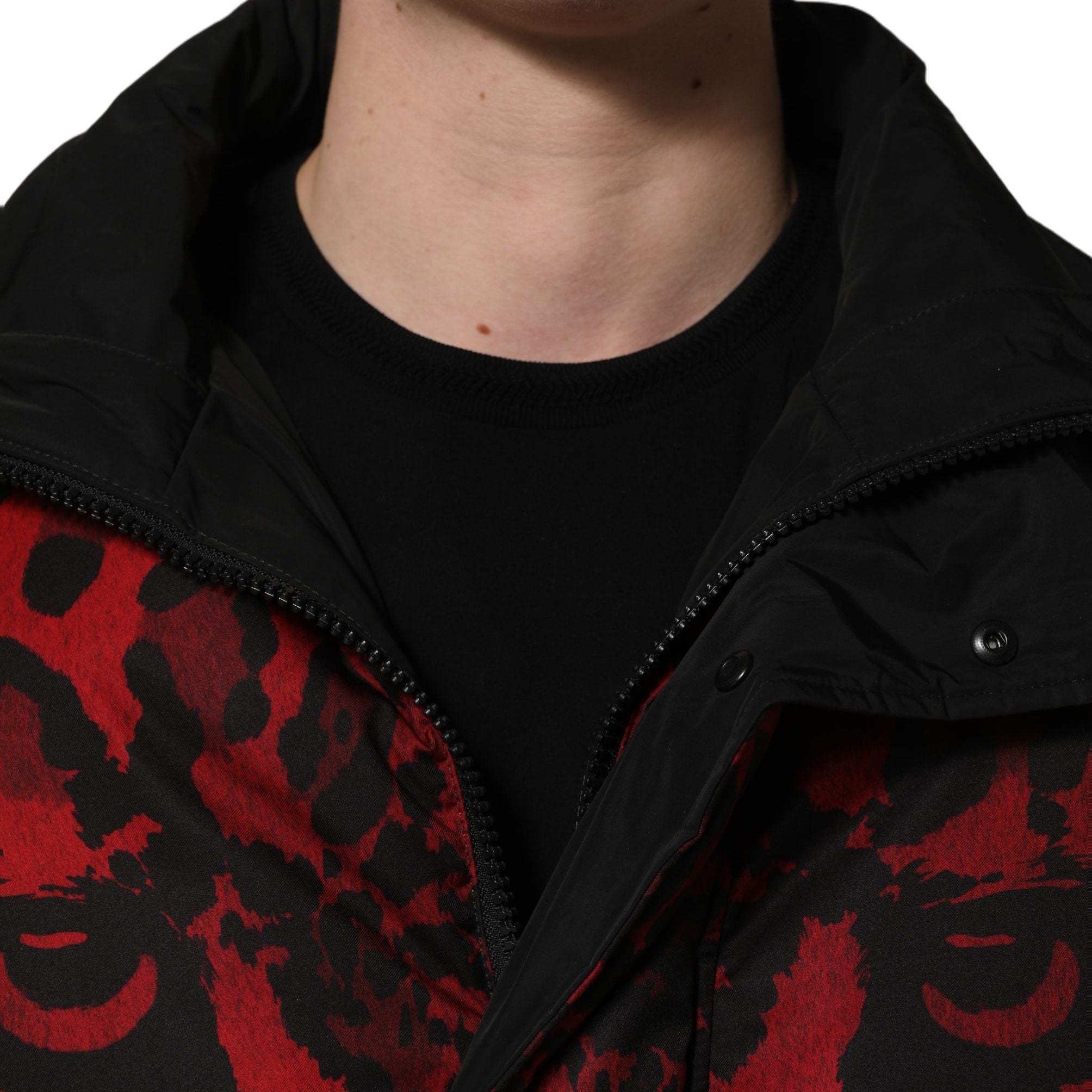 Dolce & Gabbana Red Black Reversible Animal Print Puffer Coat Jacket